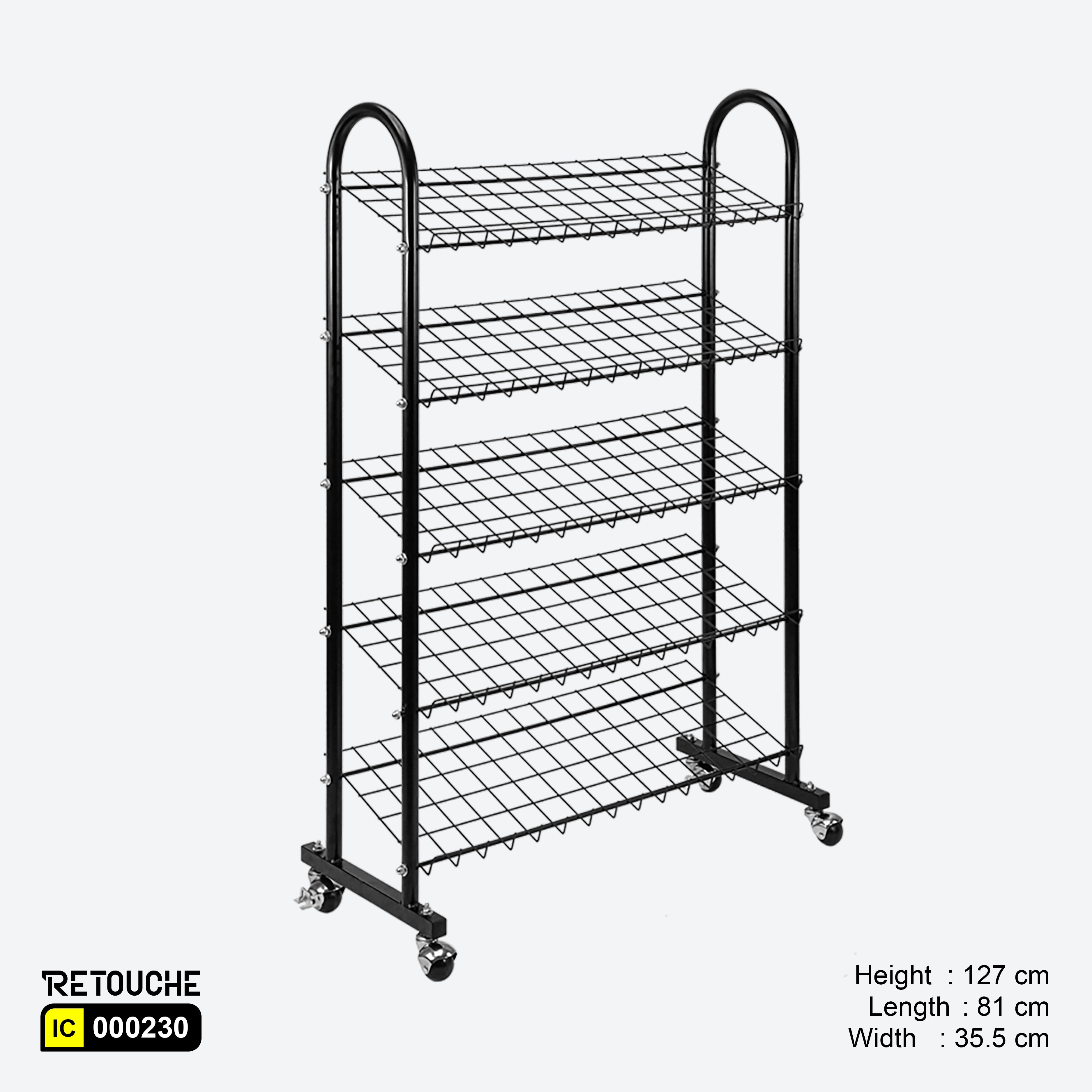 Shoe Rack Stand, Metal, 5 Grid Tiers with Wheels