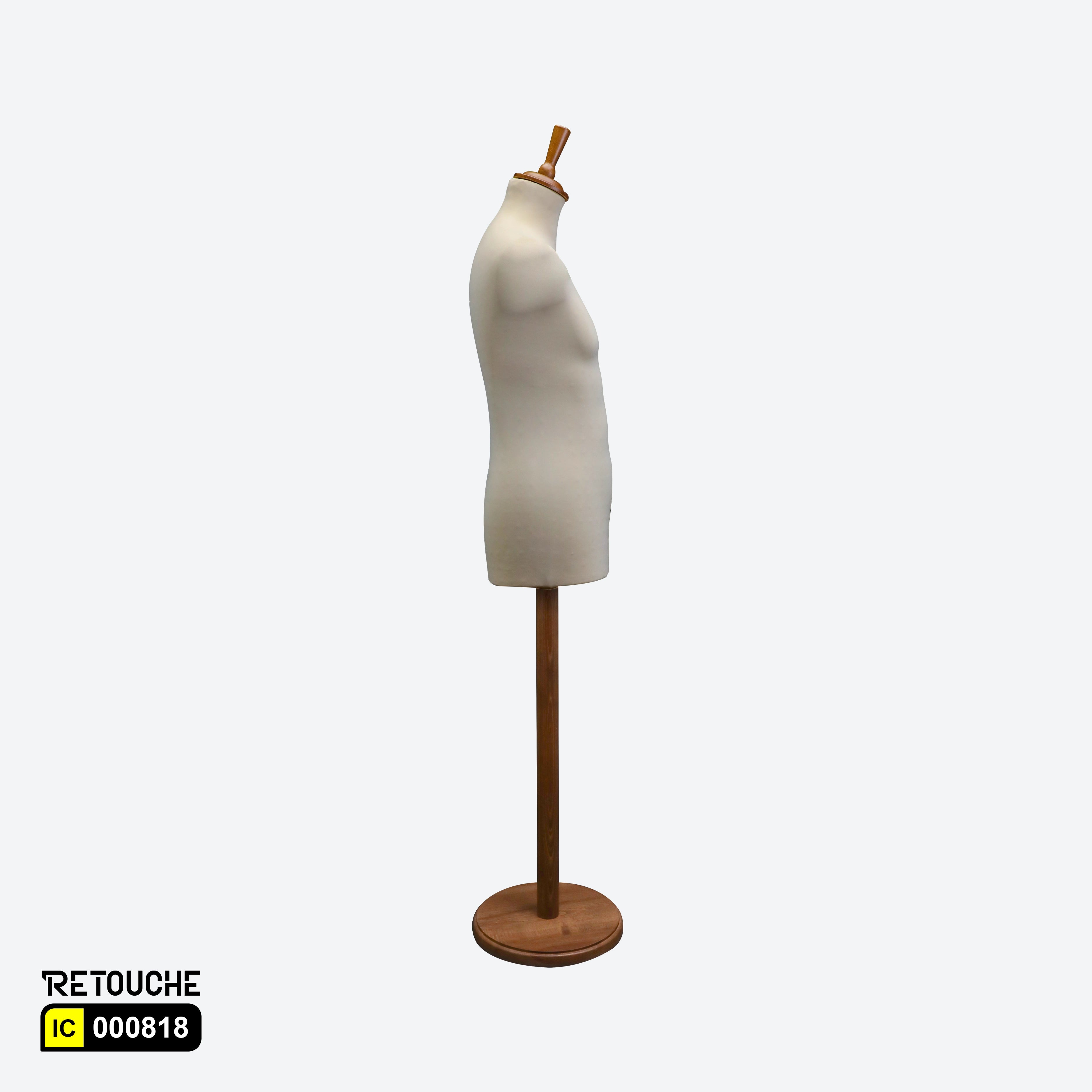 Male Mannequin Beige Bust, Italy Bust Foam, Walnut Round Base + cover