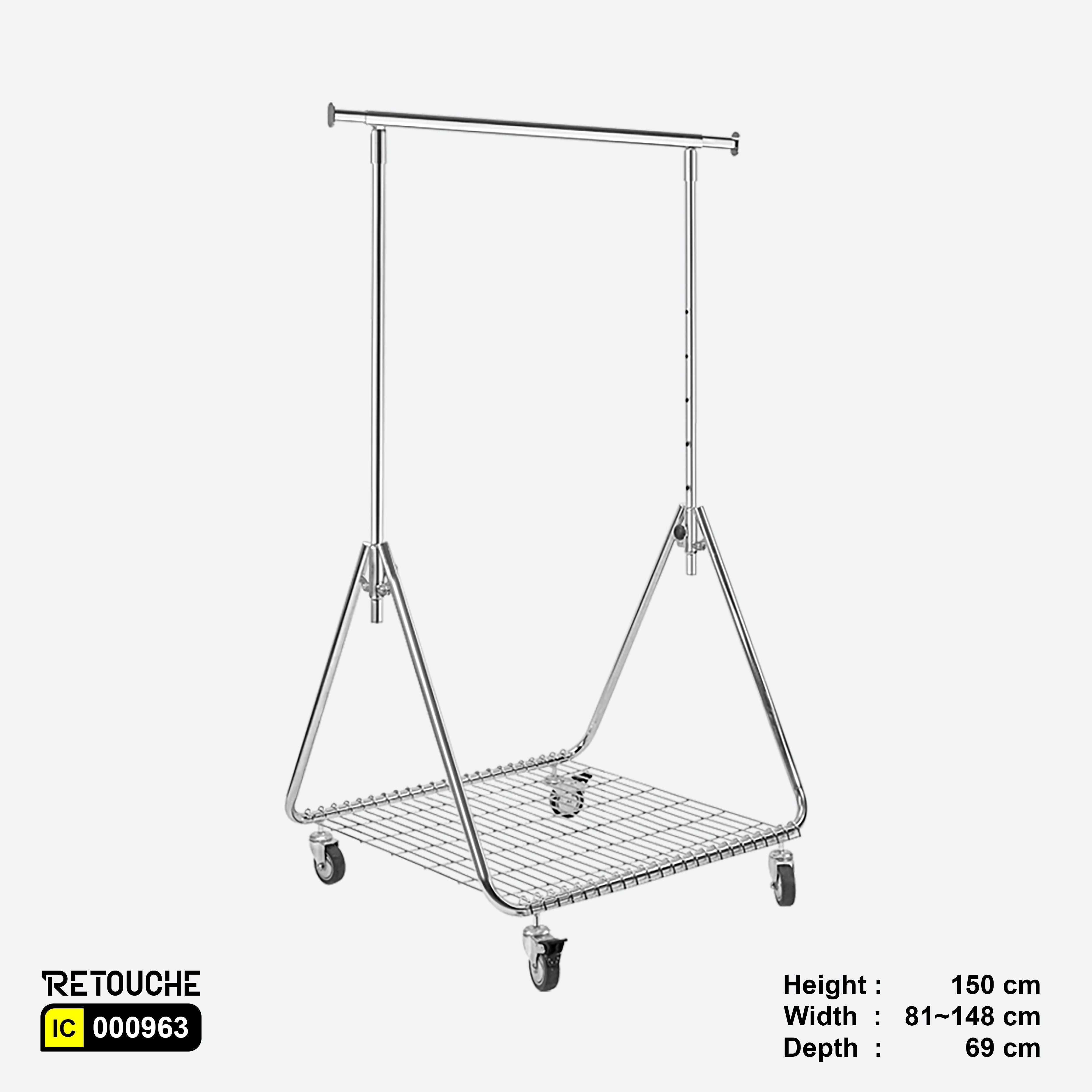 Garment Clothes Rack Stand, Adjustable, Full Chrom, Wheels & Bottom Grid Shelf