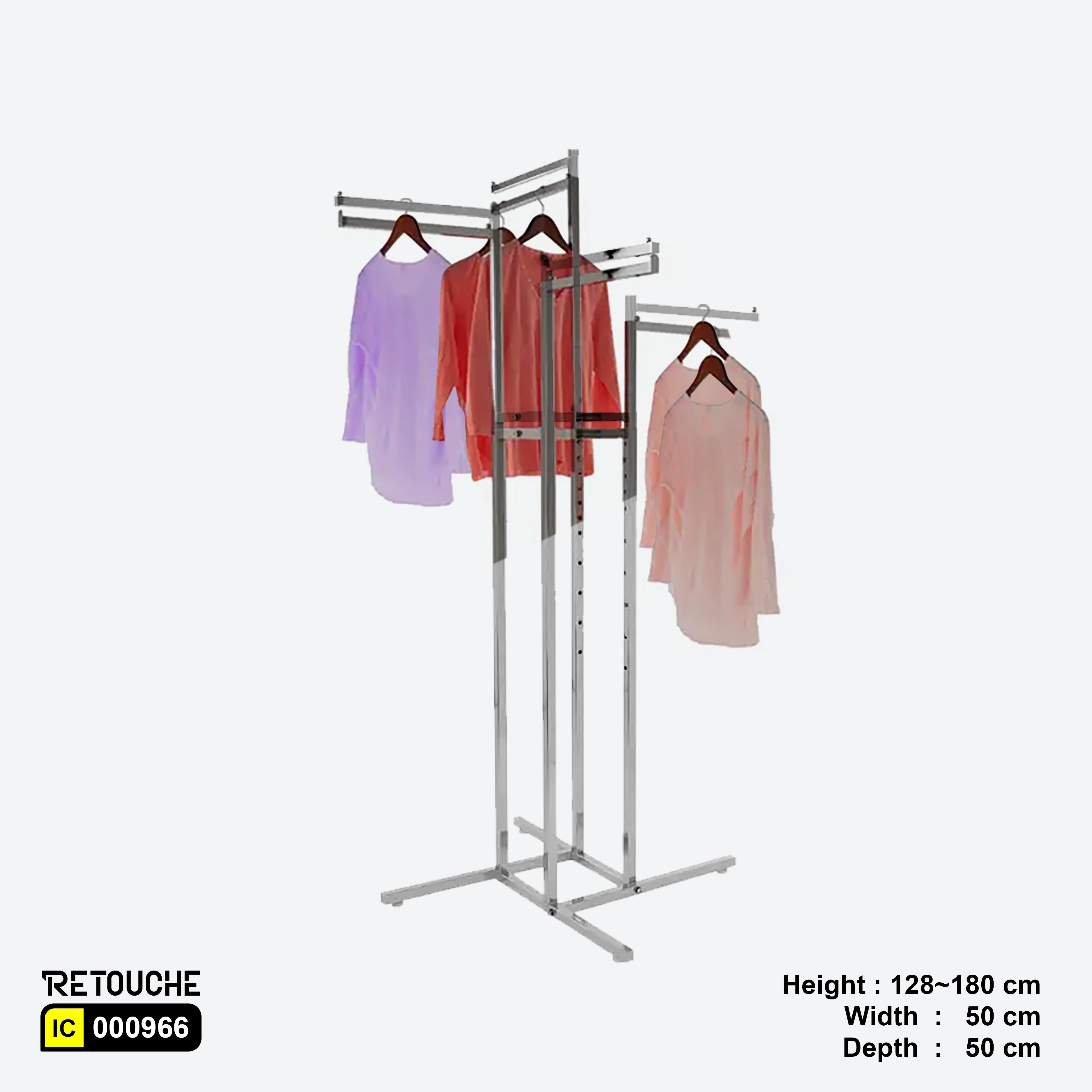 Garment Clothes Rack Stand, 4 Way Arms, Full Chrome