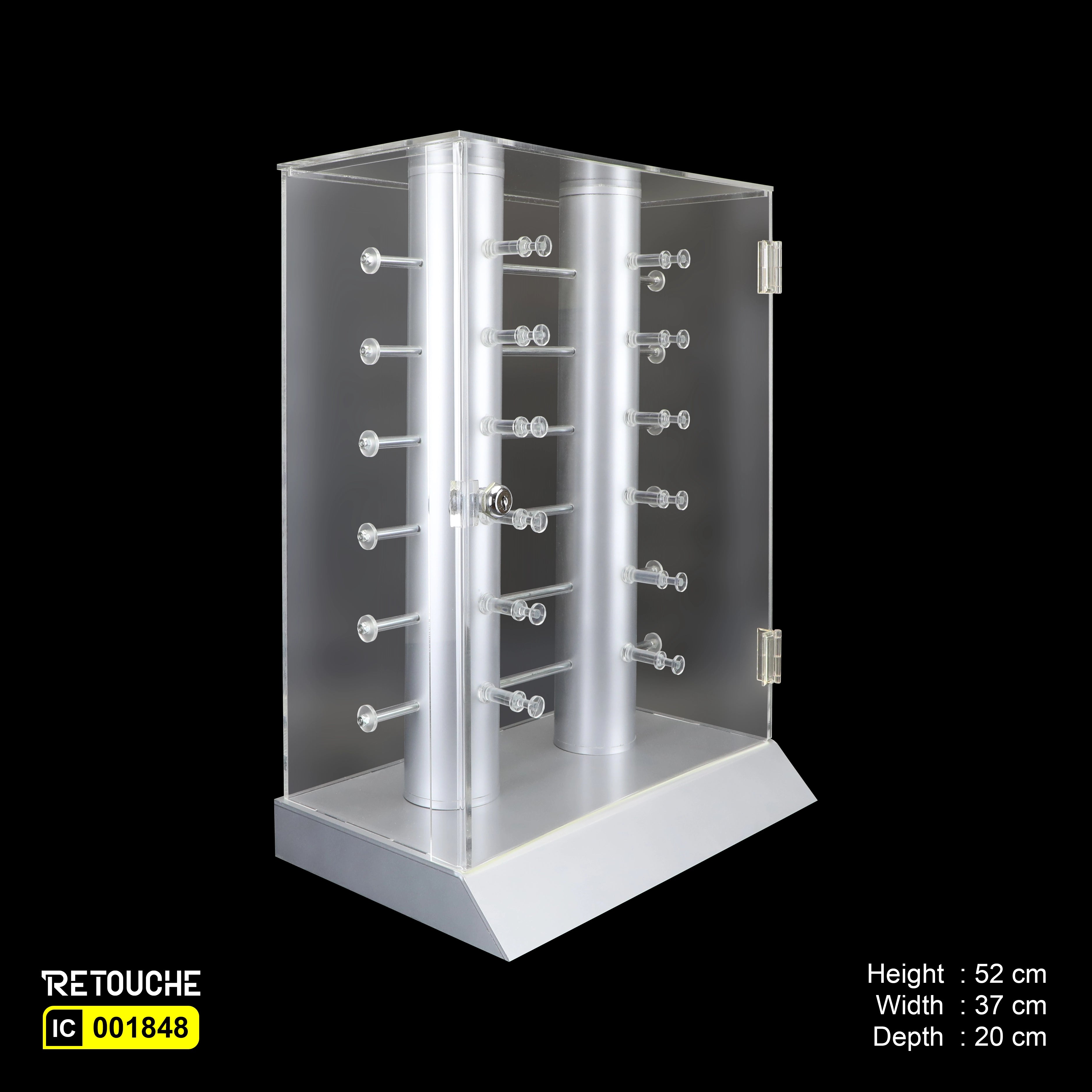 Eyewear counter-top display with locking door, Clear Acrylic