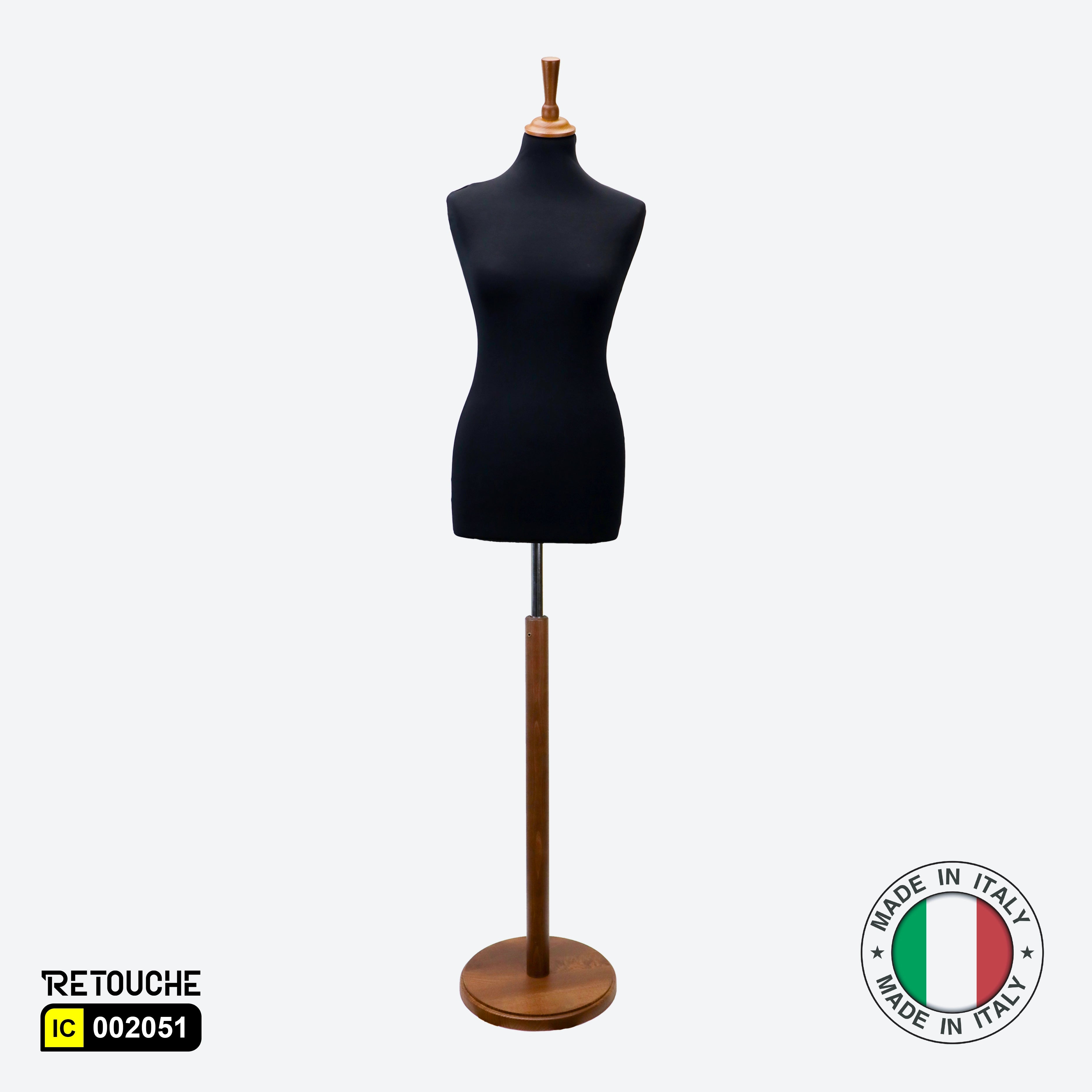 Female Mannequin Black Bust, Italy Bust Foam, Walnut Round Base + cover