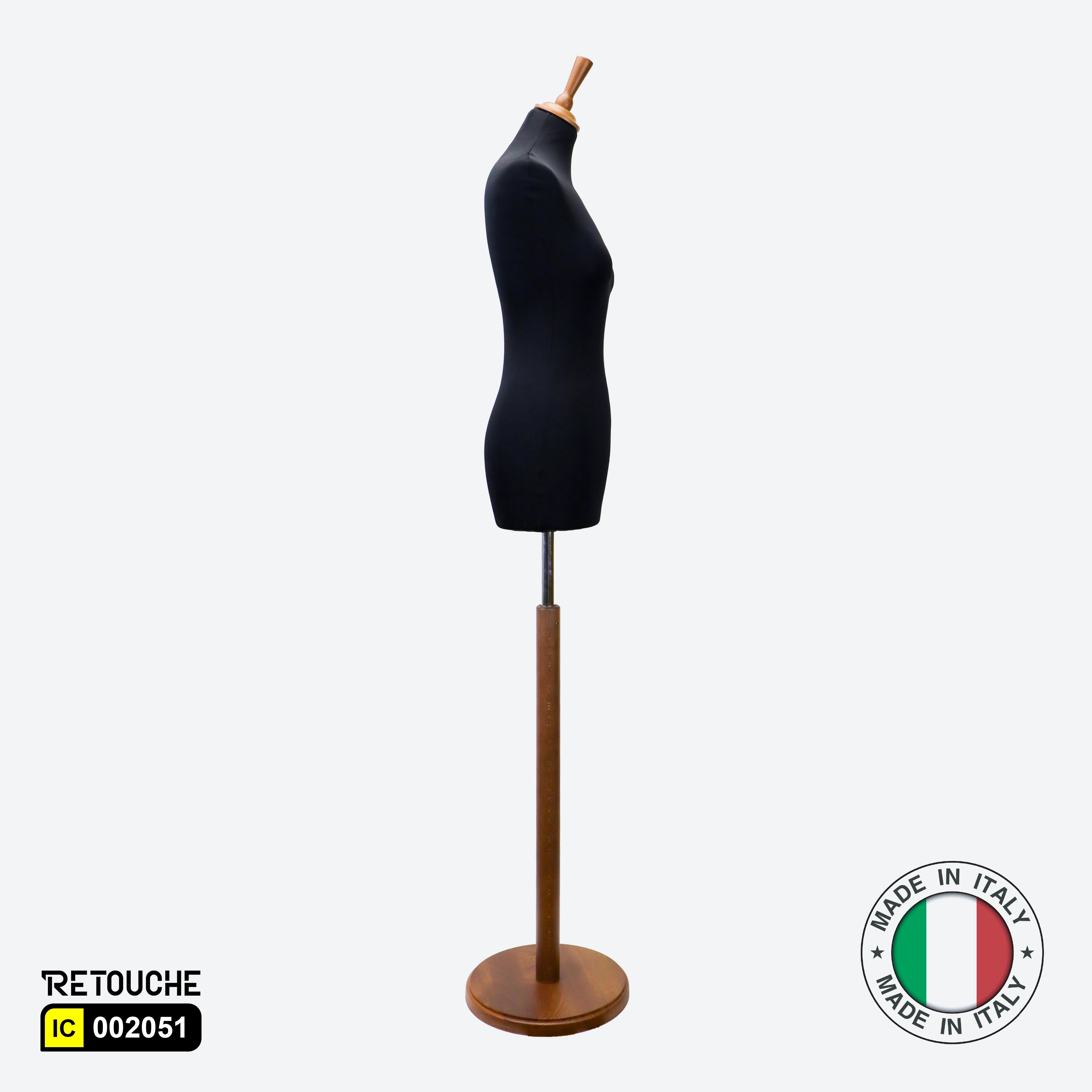 Female Mannequin Black Bust, Italy Bust Foam, Walnut Round Base + cover