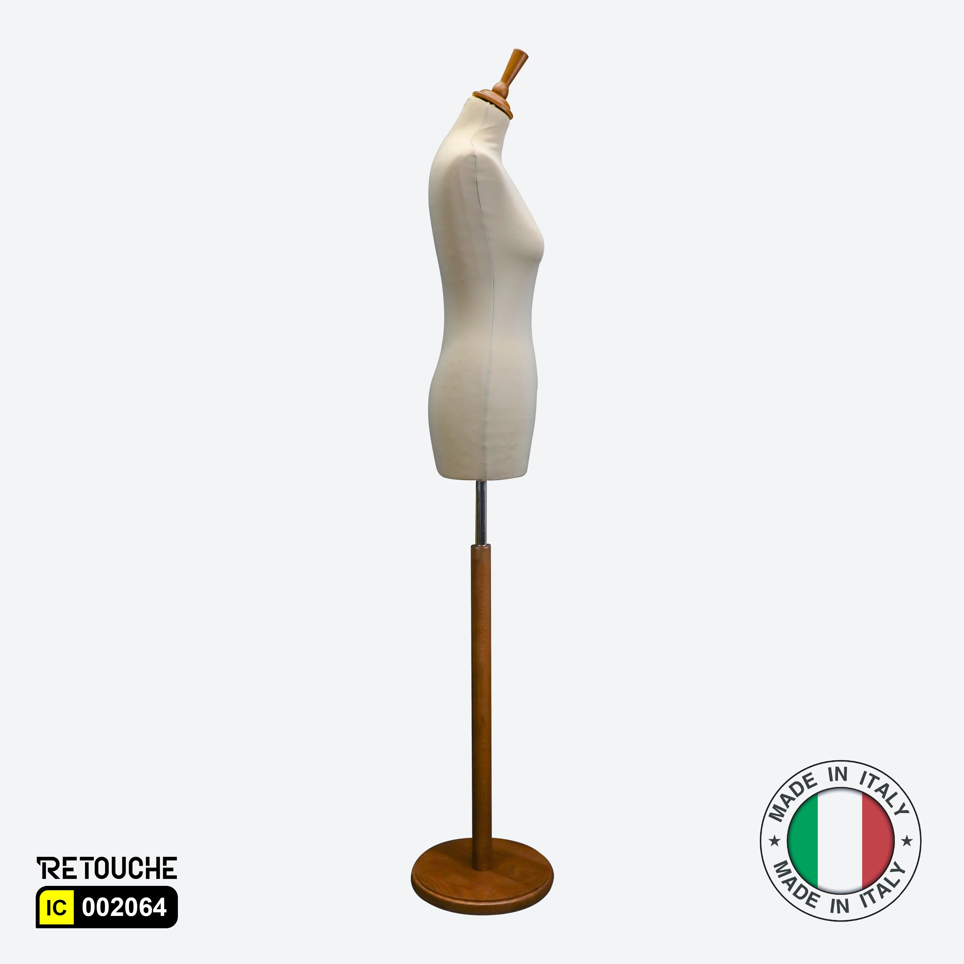 Female Mannequin Beige Bust, Italy Bust Foam, Walnut Round Base + cover