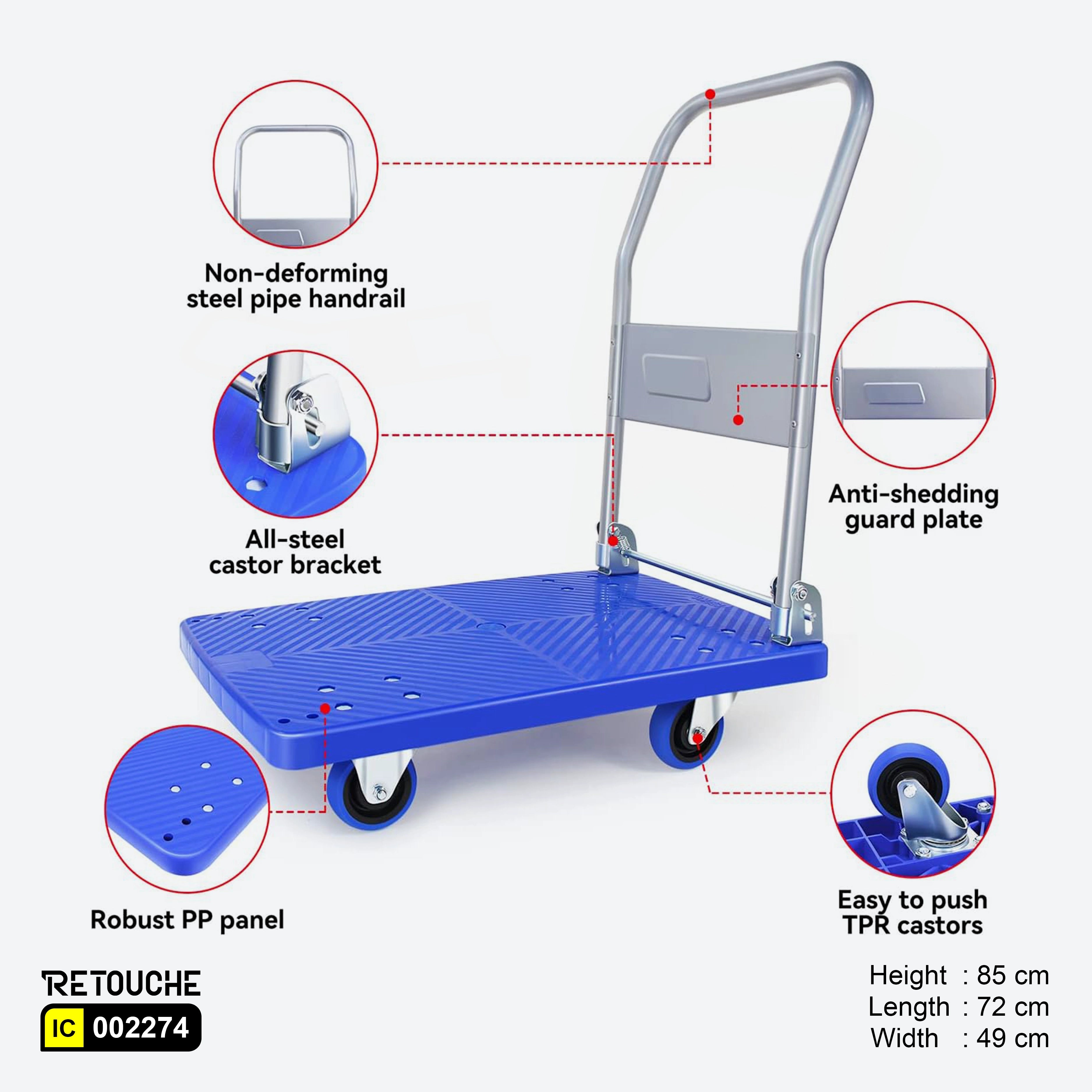Platform Trolley, Foldable Handle, 360 Degree Swivel Wheels, Durable