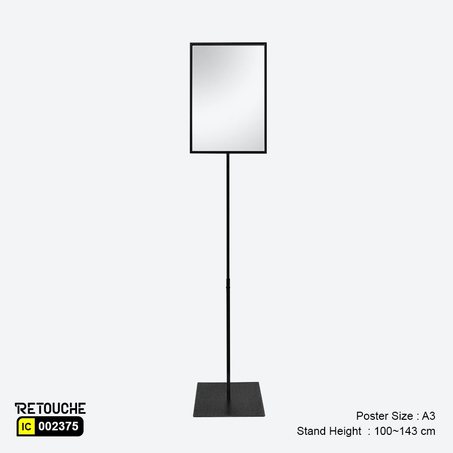 Display Poster Stand, Poster Size A3, Height-Adjustable, Metal, Black Color
