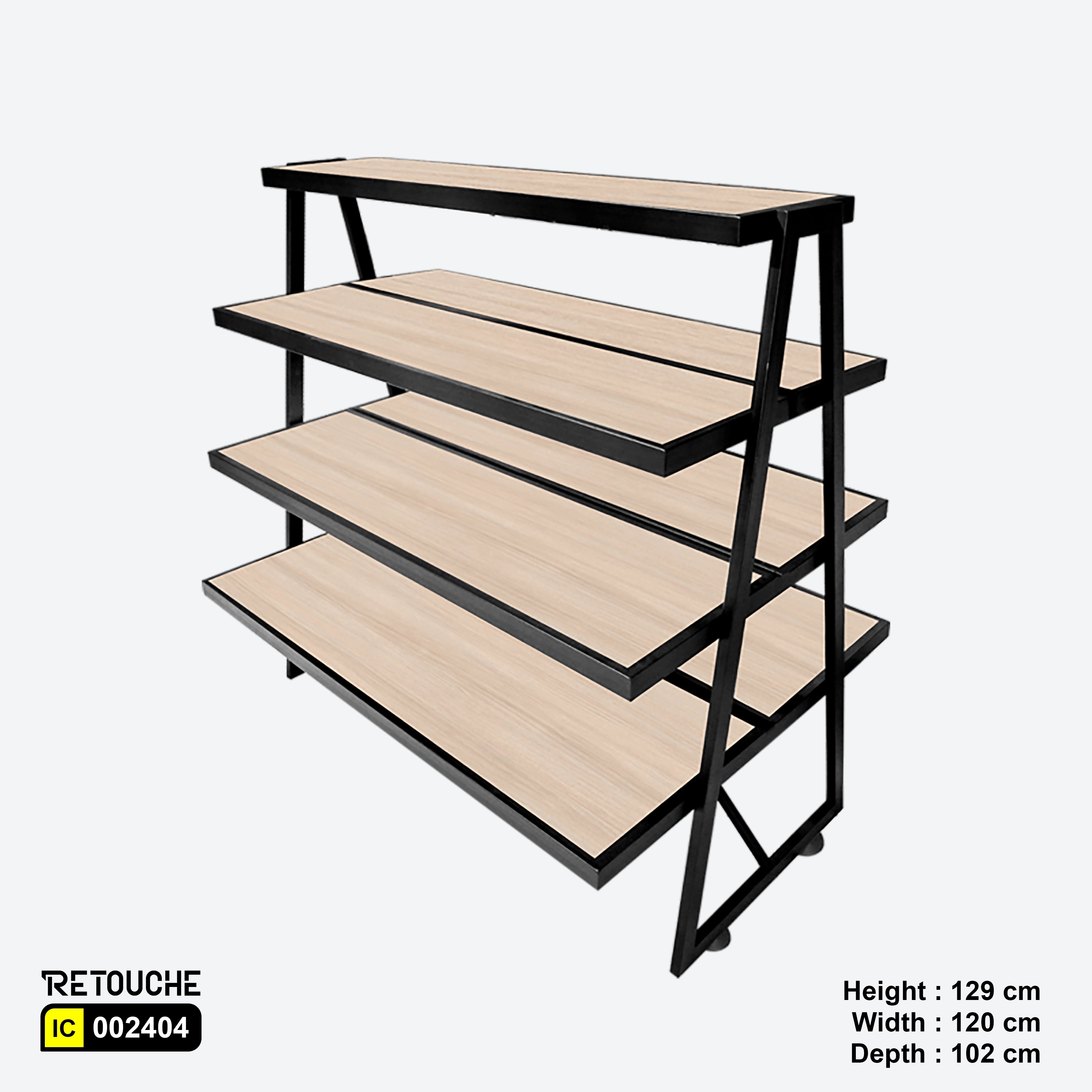 Display Stand, 4-Tier, Metal Frame with Wood Shelves