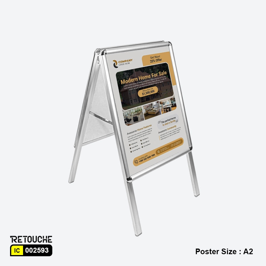 Metal Advertising A Board, Snap Frame, Double-Sided, Foldable, Poster size : A2