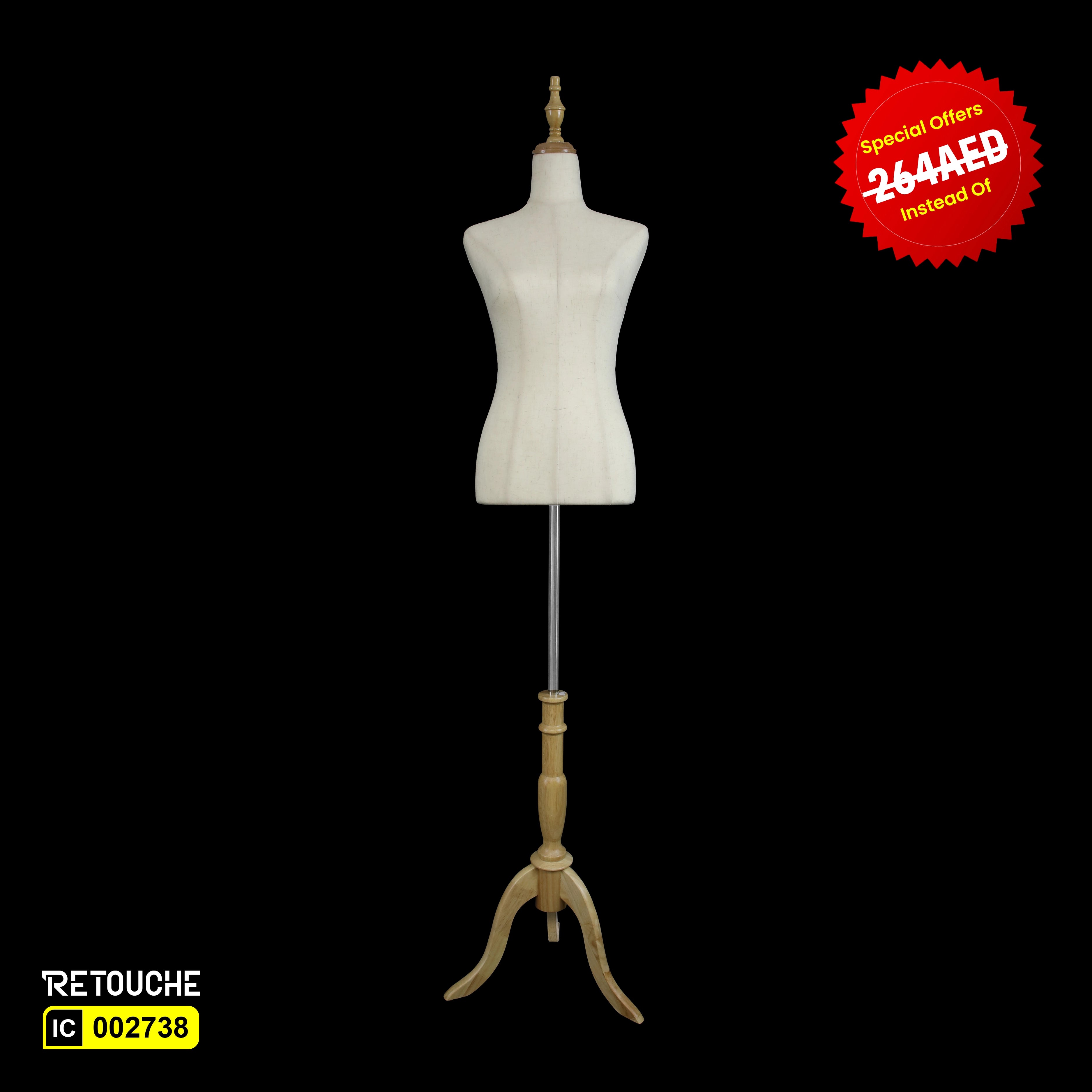 Female Mannequin, Bust, Half-Body on Tripod, Beige
