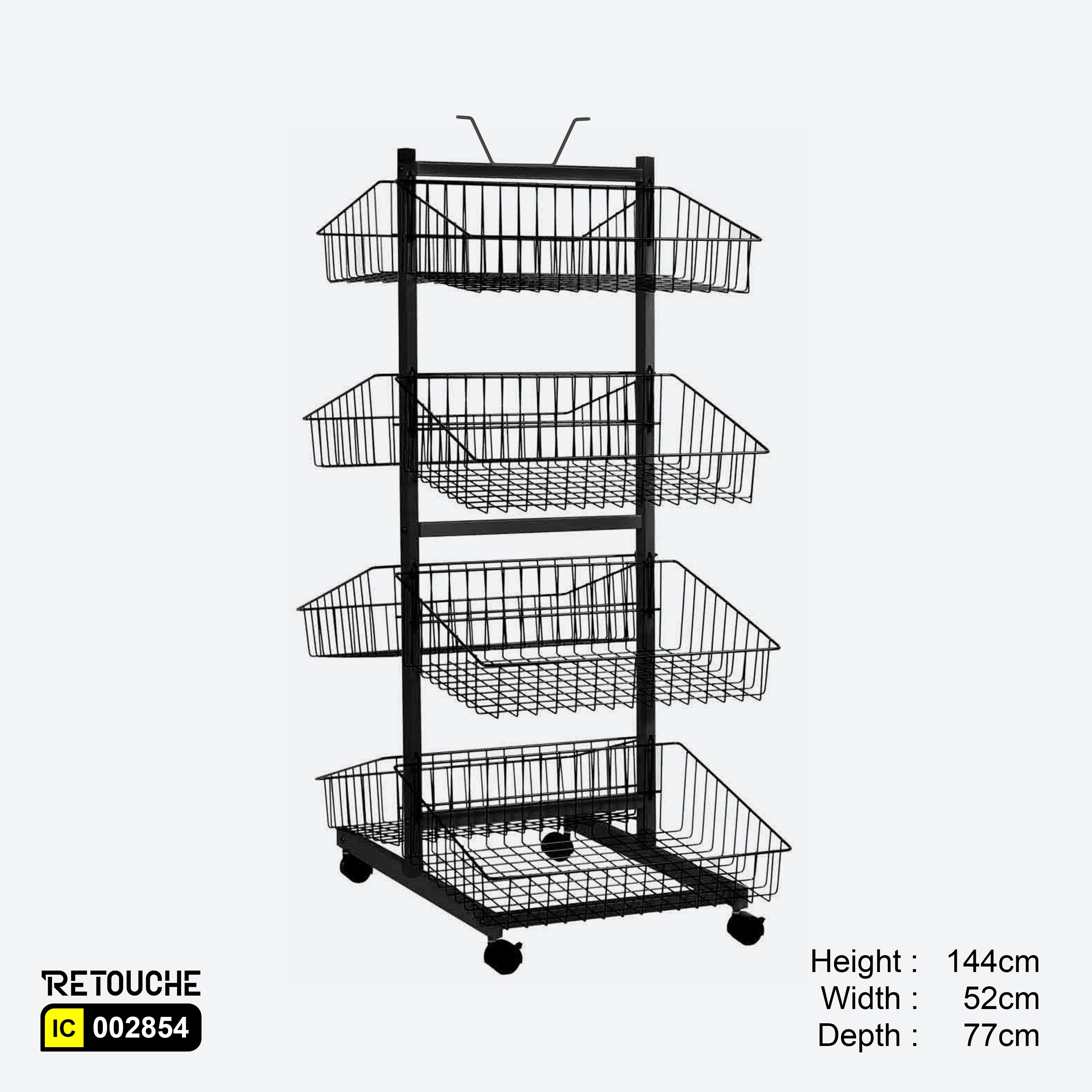 Wire Storage Baskets Stand, Double Side, 8 Baskets with Wheels