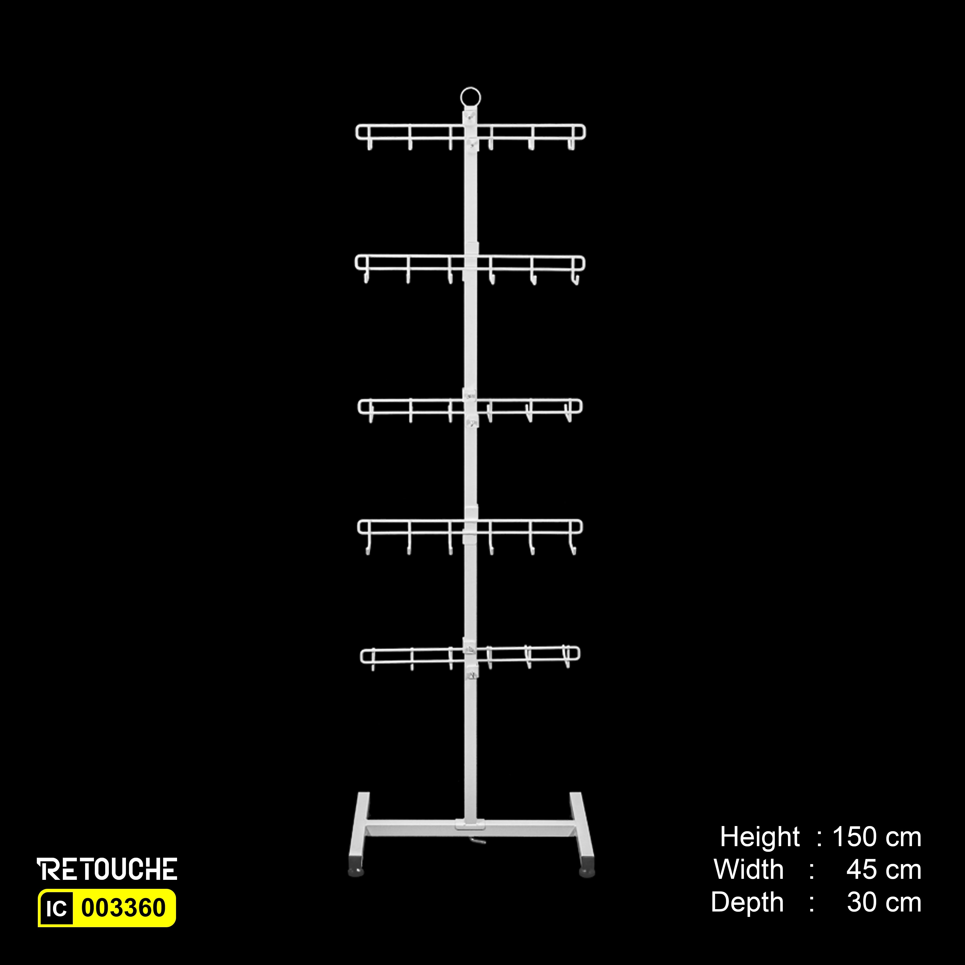 Metal Display Stand with Hanging Hooks, 5-Tier, White