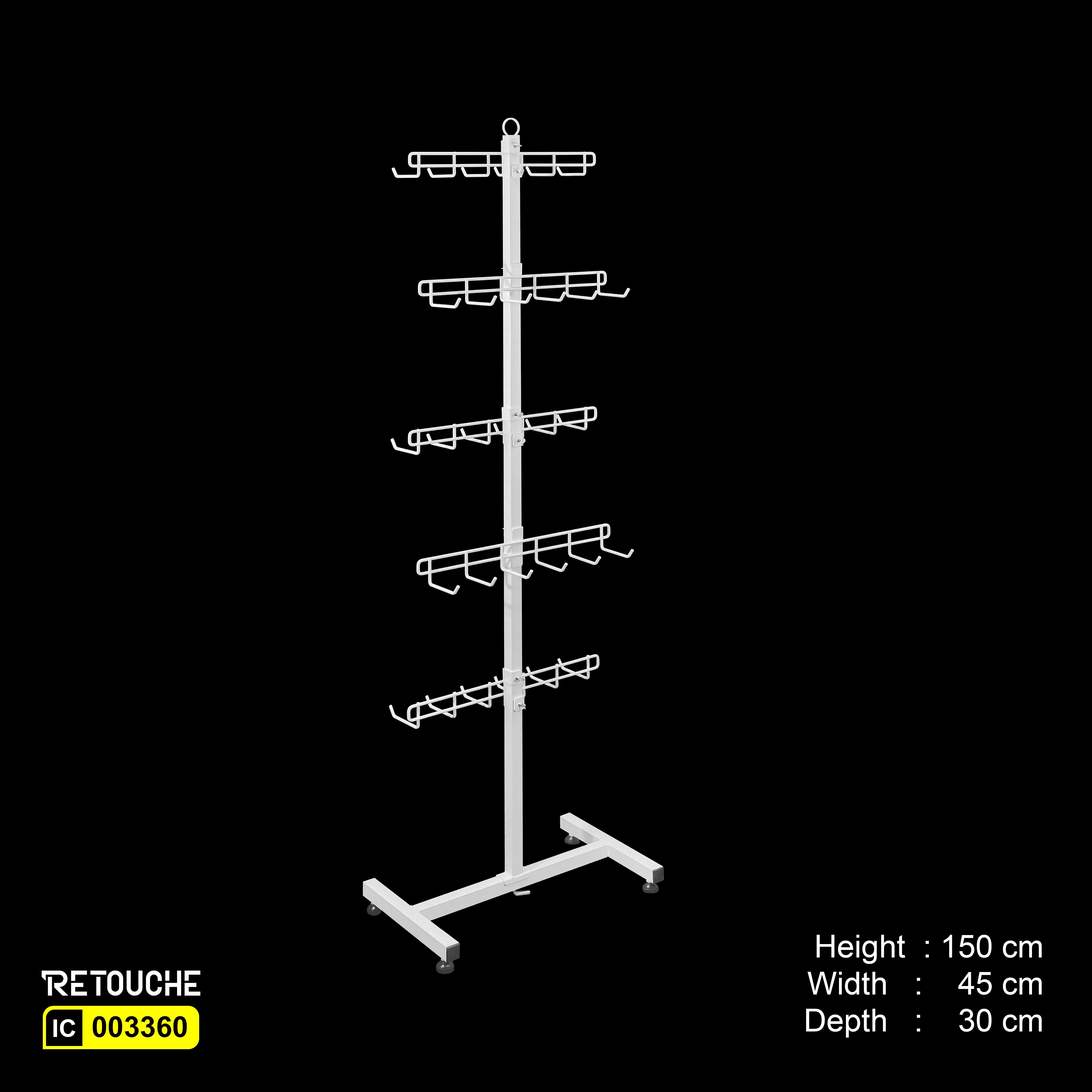 Metal Display Stand with Hanging Hooks, 5-Tier, White