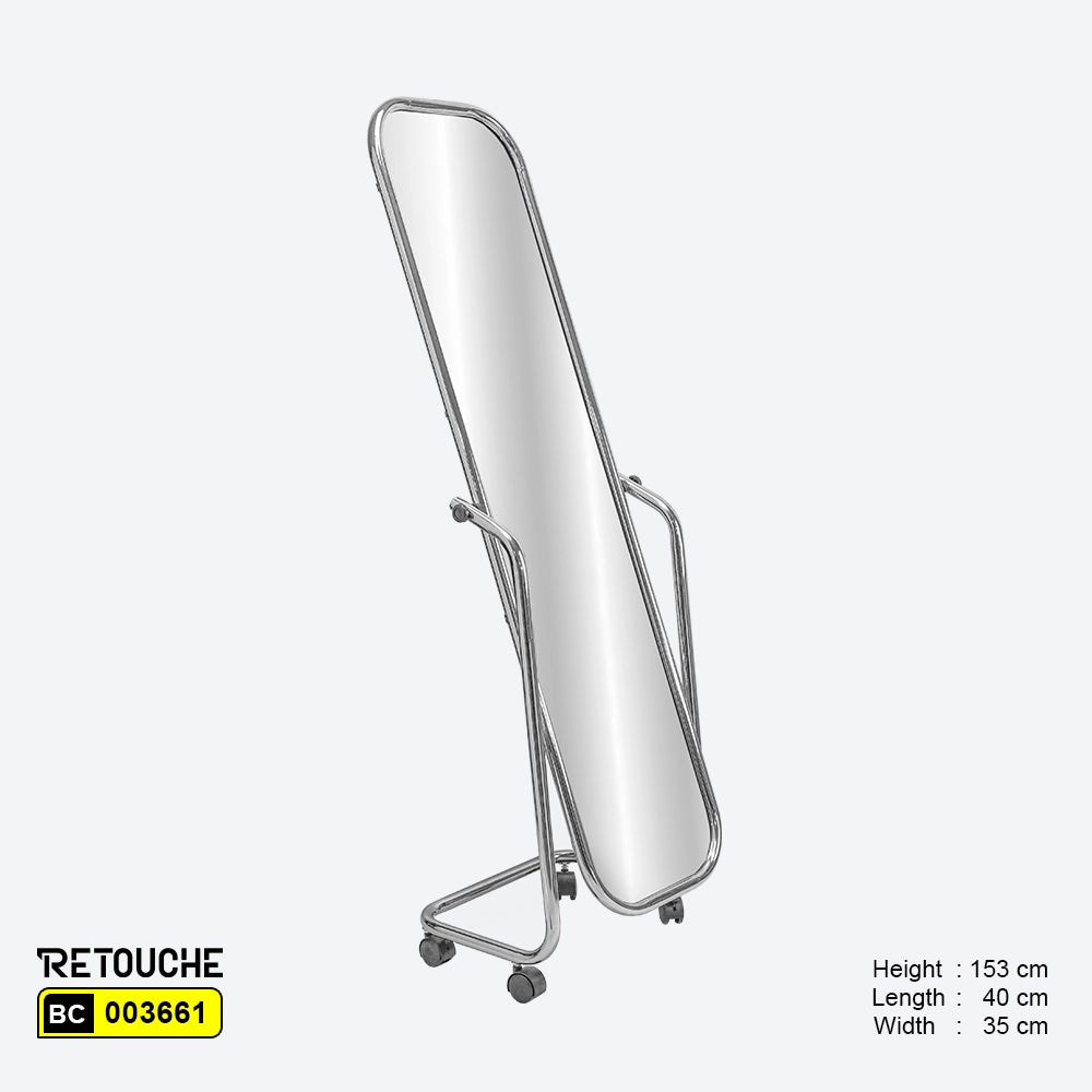 Floor Standing Mirror, Chrome Finish, with Wheels