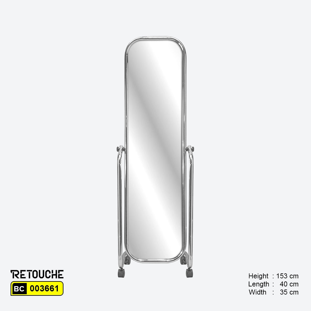 Floor Standing Mirror, Chrome Finish, with Wheels