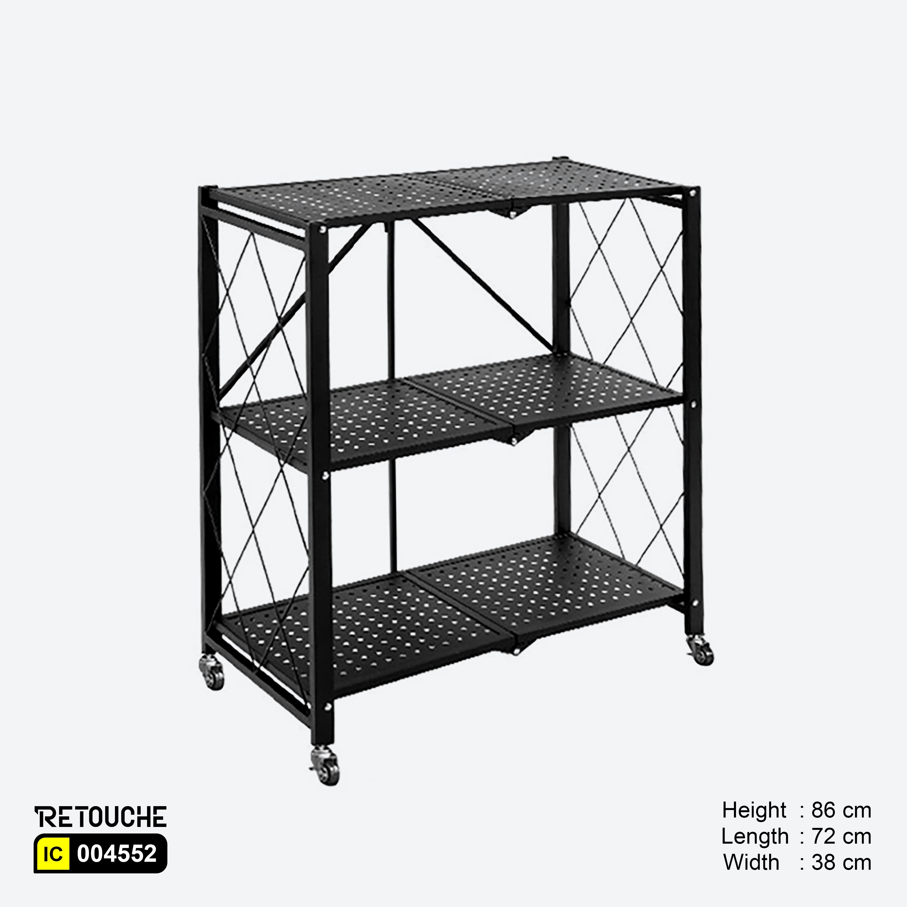Foldable Metal Shelving Unit, 3 Tier, with Wheels