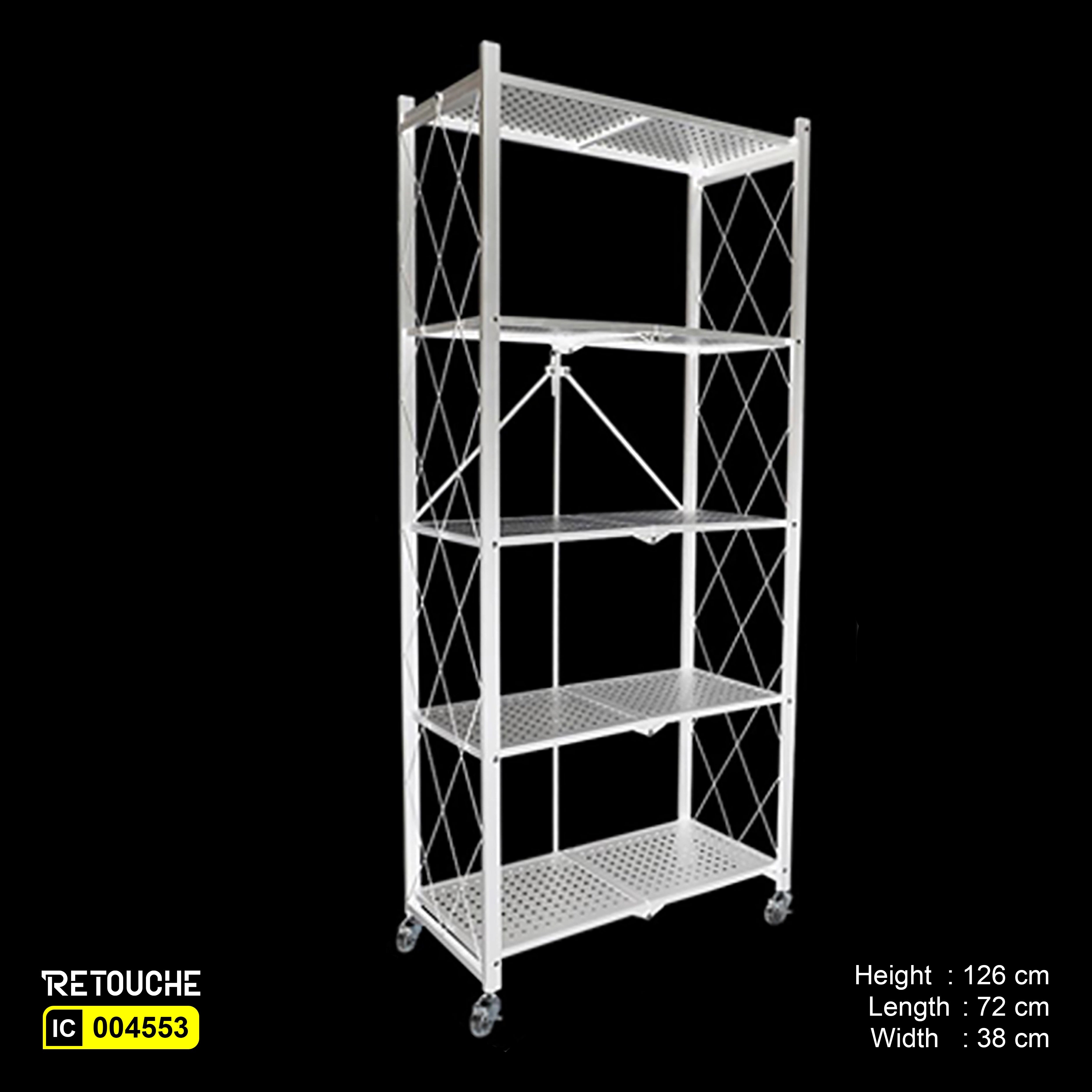 Foldable Metal Shelving Unit, 4 Tier, with Wheels