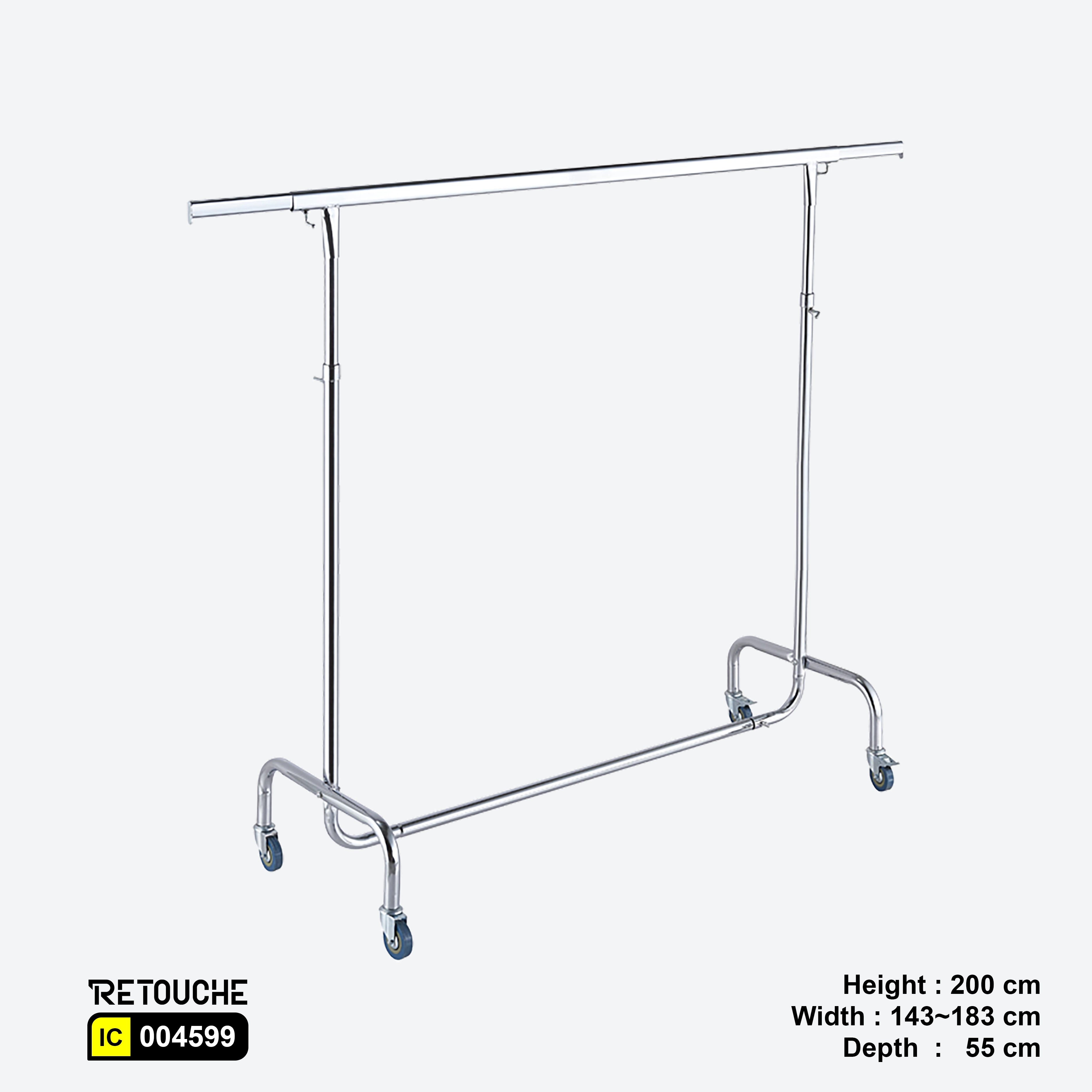 Garment Clothes Rack Stand, Adjustable, Single Bar, Full Chrome, with Wheels
