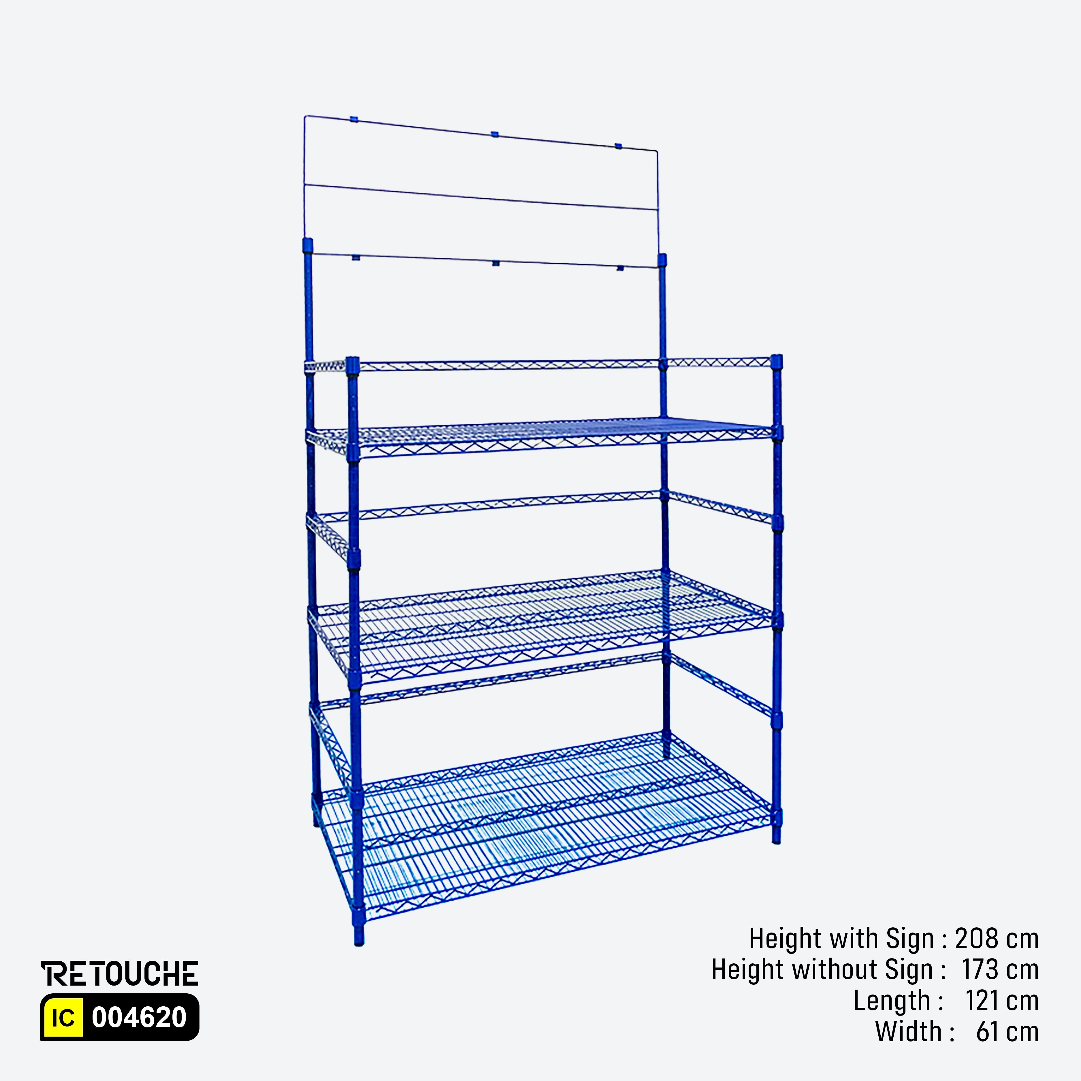 Shelving Rack for Water Bottles, 3 Tiers with Sign Holder, Metal, Blue