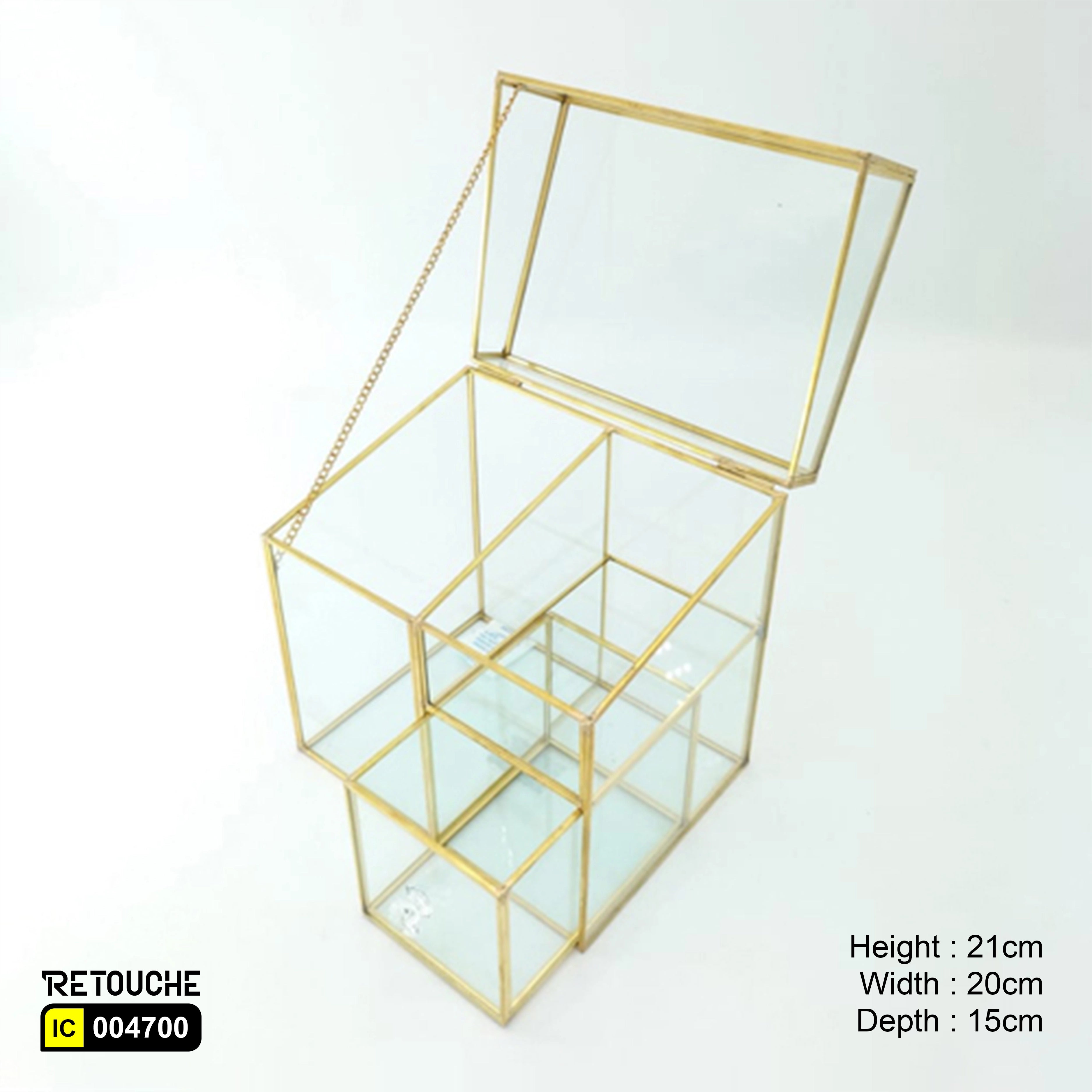 Jewlery Glass Box with Gold Frame & Drawer