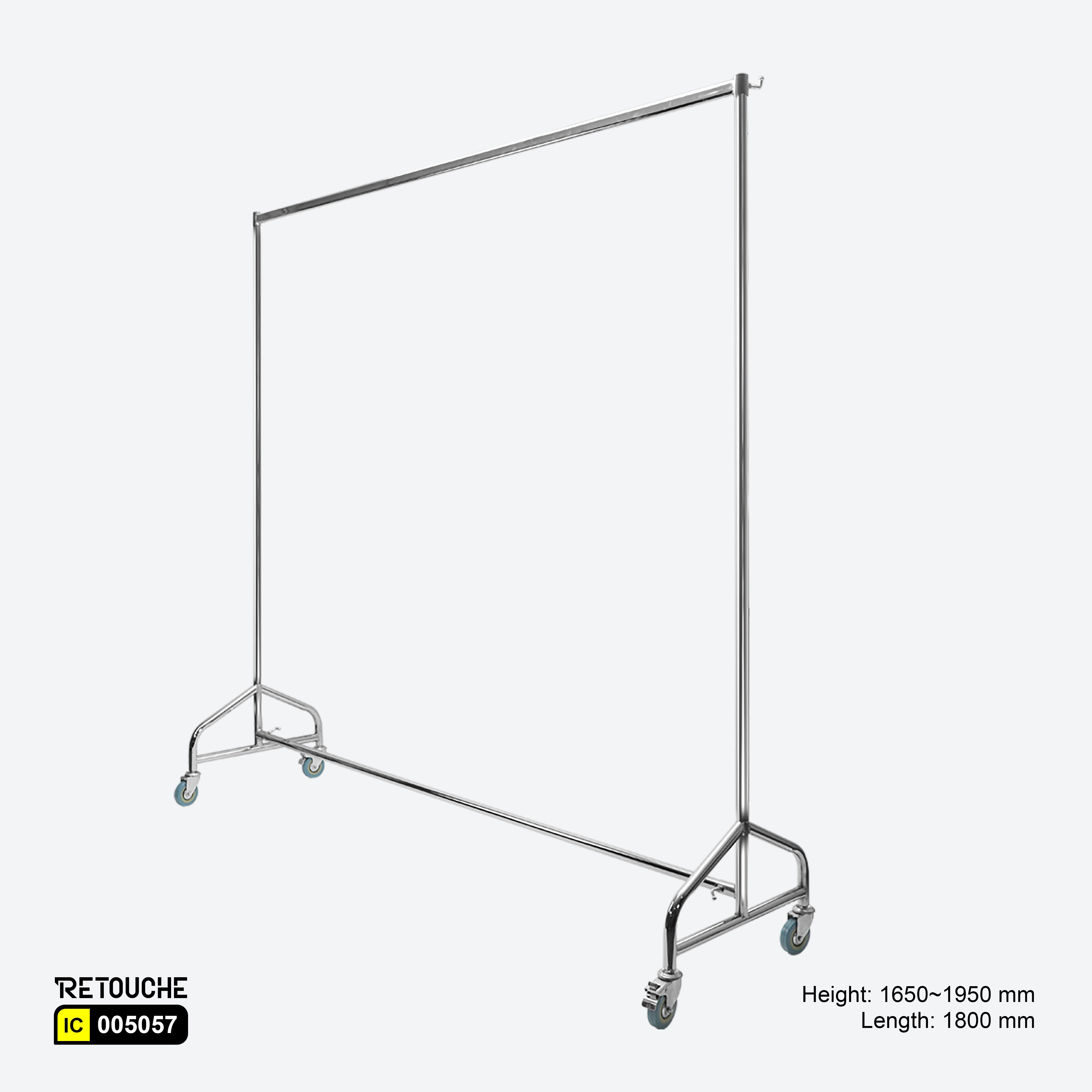 Heavy-duty garment stand, Full chrome clothes rack, Adjustable garment rack with wheels, Durable clothing display stand
Mobile garment rack, Chrome finish clothes stand, Versatile heavy-duty clothes rack, Adjustable clothing organizer, Retail garment display stand, Sturdy chrome clothes rack