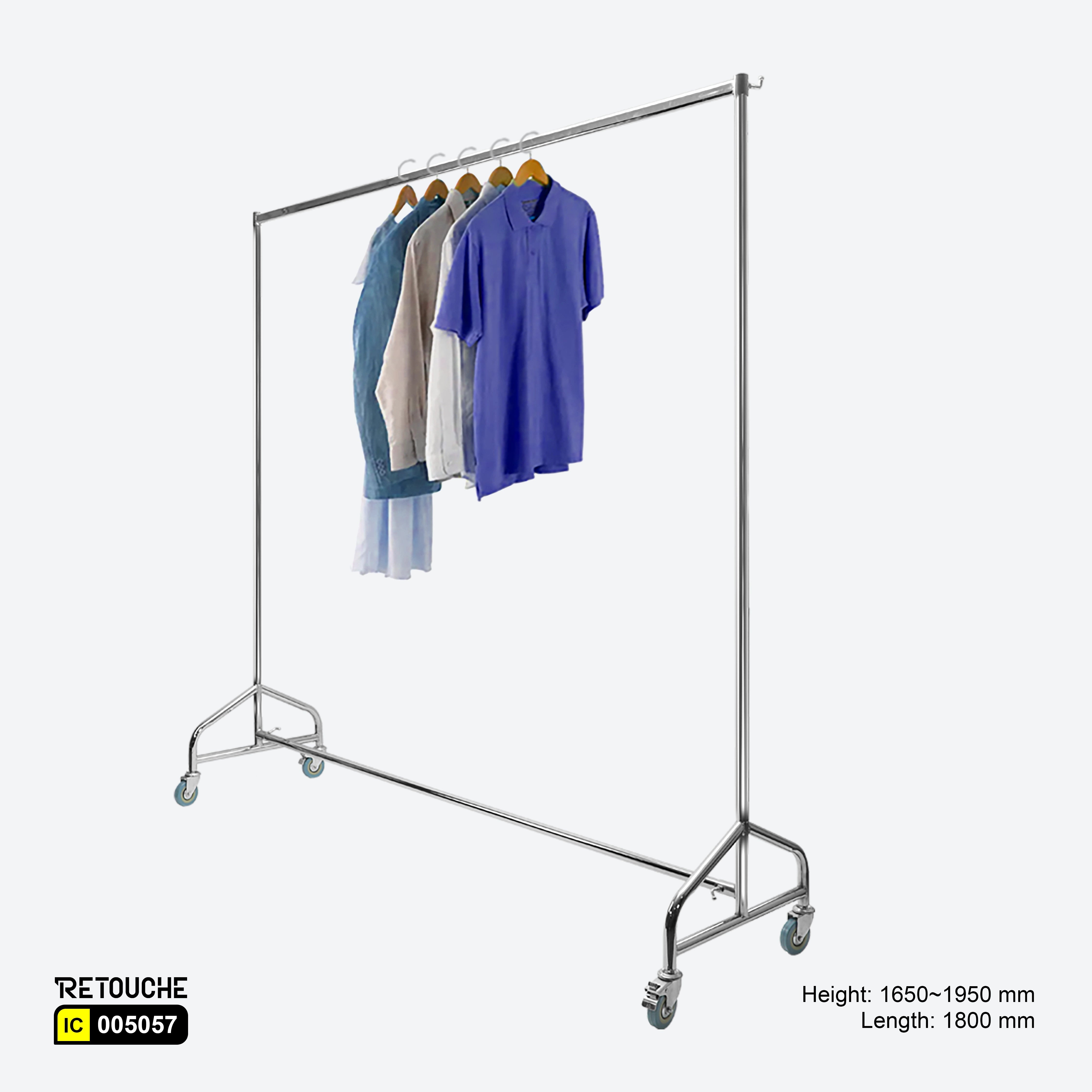 Heavy-duty garment stand, Full chrome clothes rack, Adjustable garment rack with wheels, Durable clothing display stand
Mobile garment rack, Chrome finish clothes stand, Versatile heavy-duty clothes rack, Adjustable clothing organizer, Retail garment display stand, Sturdy chrome clothes rack