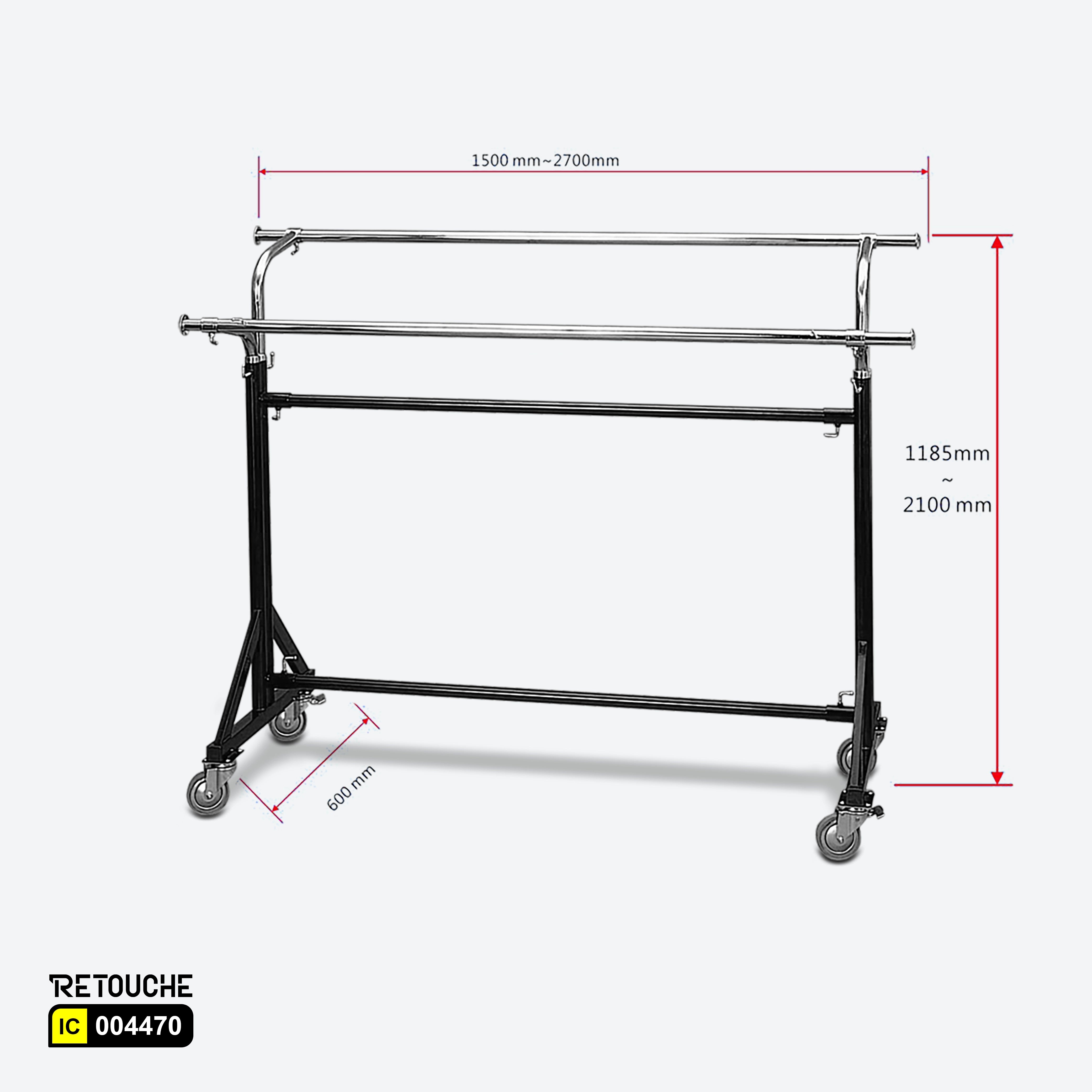 Garment Clothes Stand, Double Rails, Adjustable, Black & Chrome, With Wheels