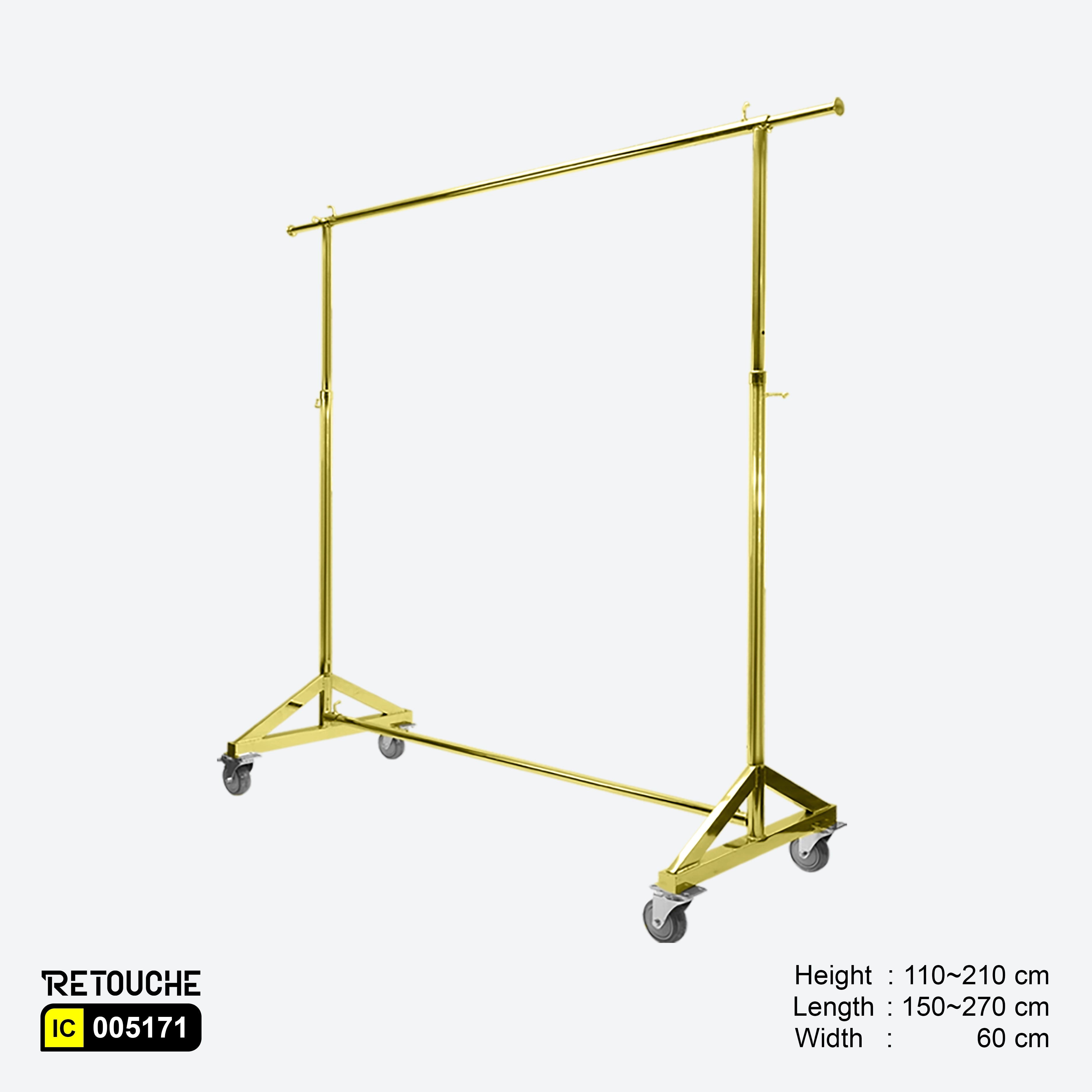 Garment Clothes Rack Stand, Adjustable, Gold, With Wheels, Heavy-Duty