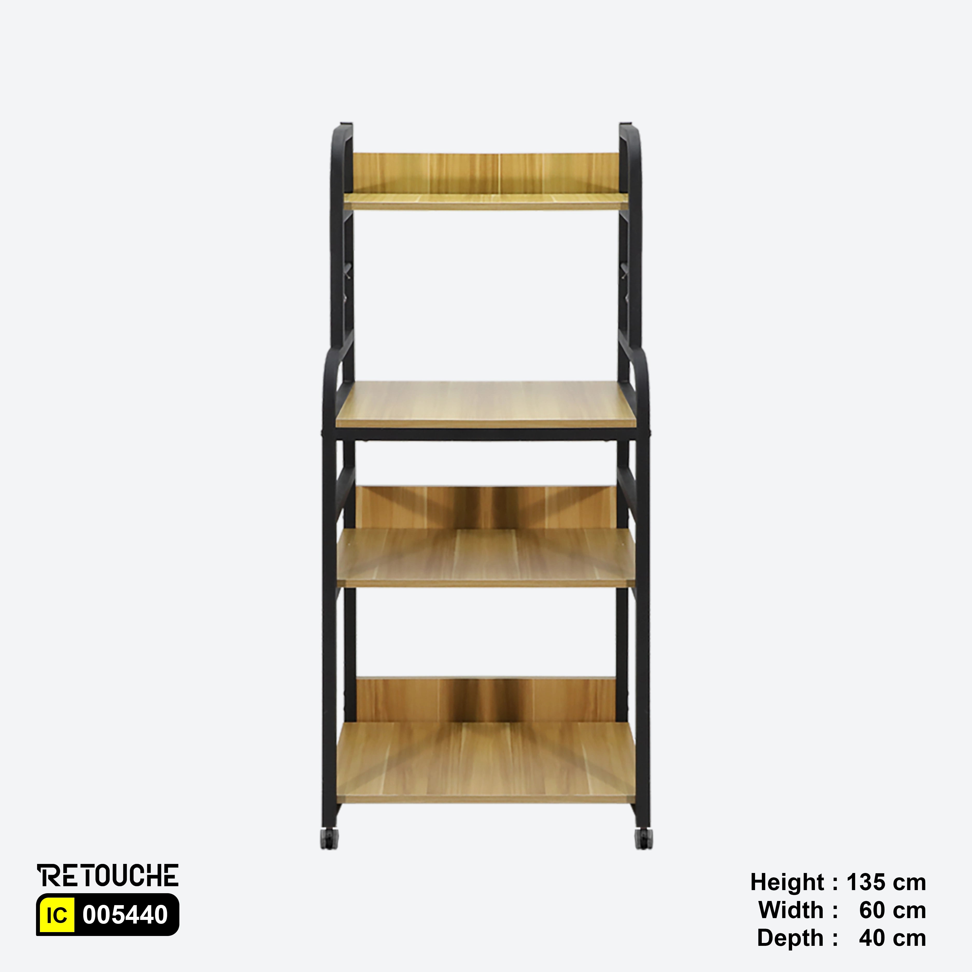 Metal Shelving Unit, 4-Tier, Black Metal Frame, Wood Shelves