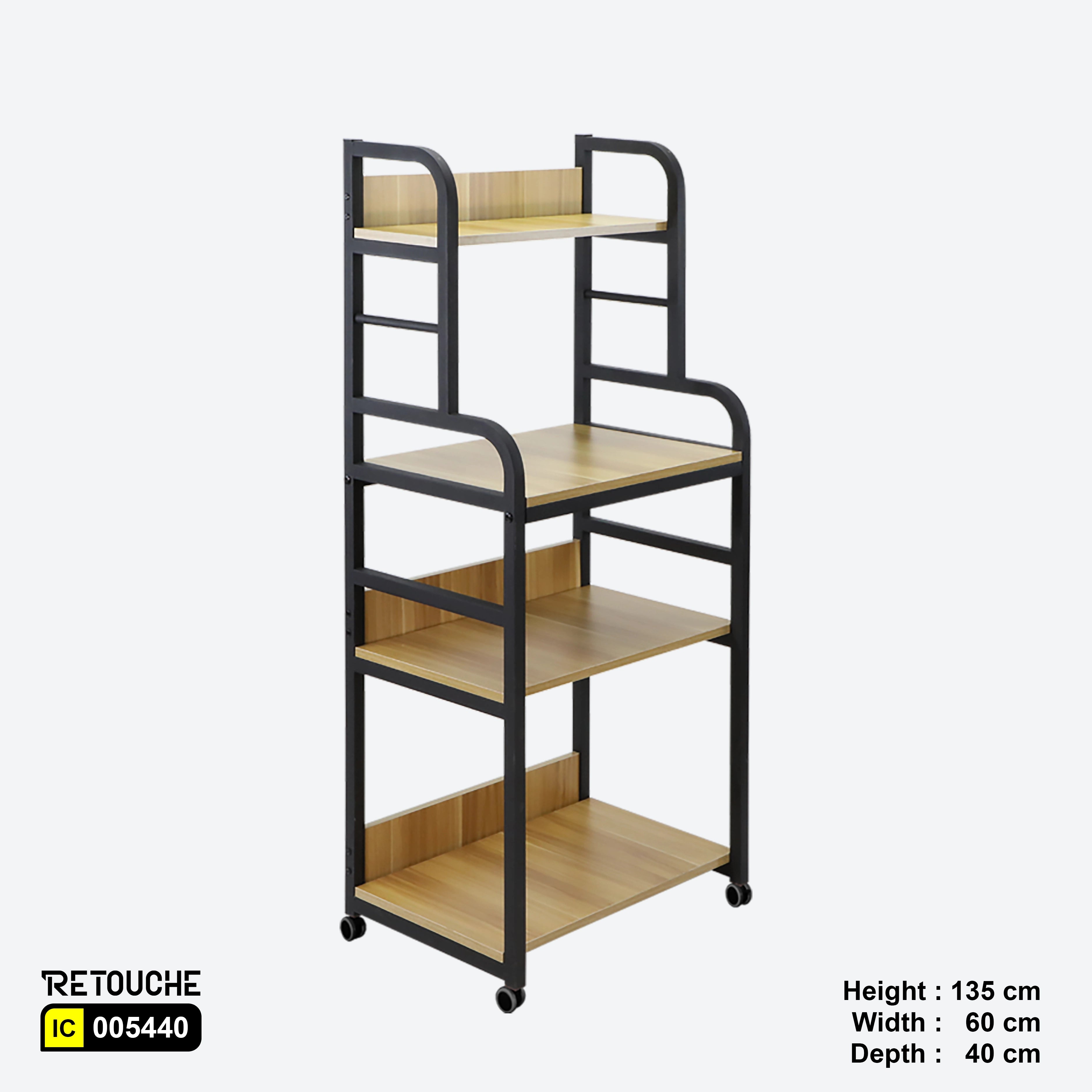 Metal Shelving Unit, 4-Tier, Black Metal Frame, Wood Shelves