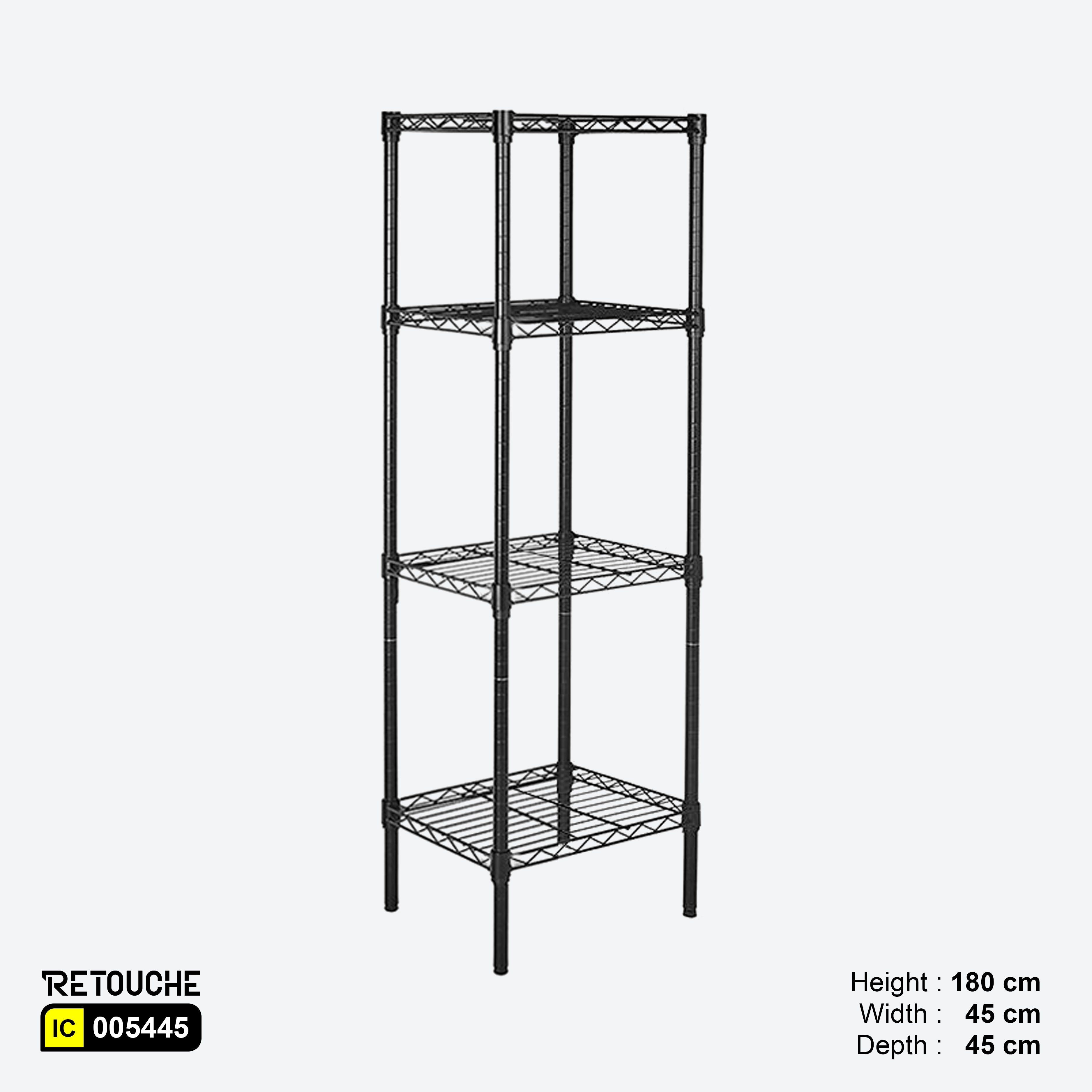 Wire Shelving Rack, 4-Tier, Carbon Steel, Black Epoxy Coated