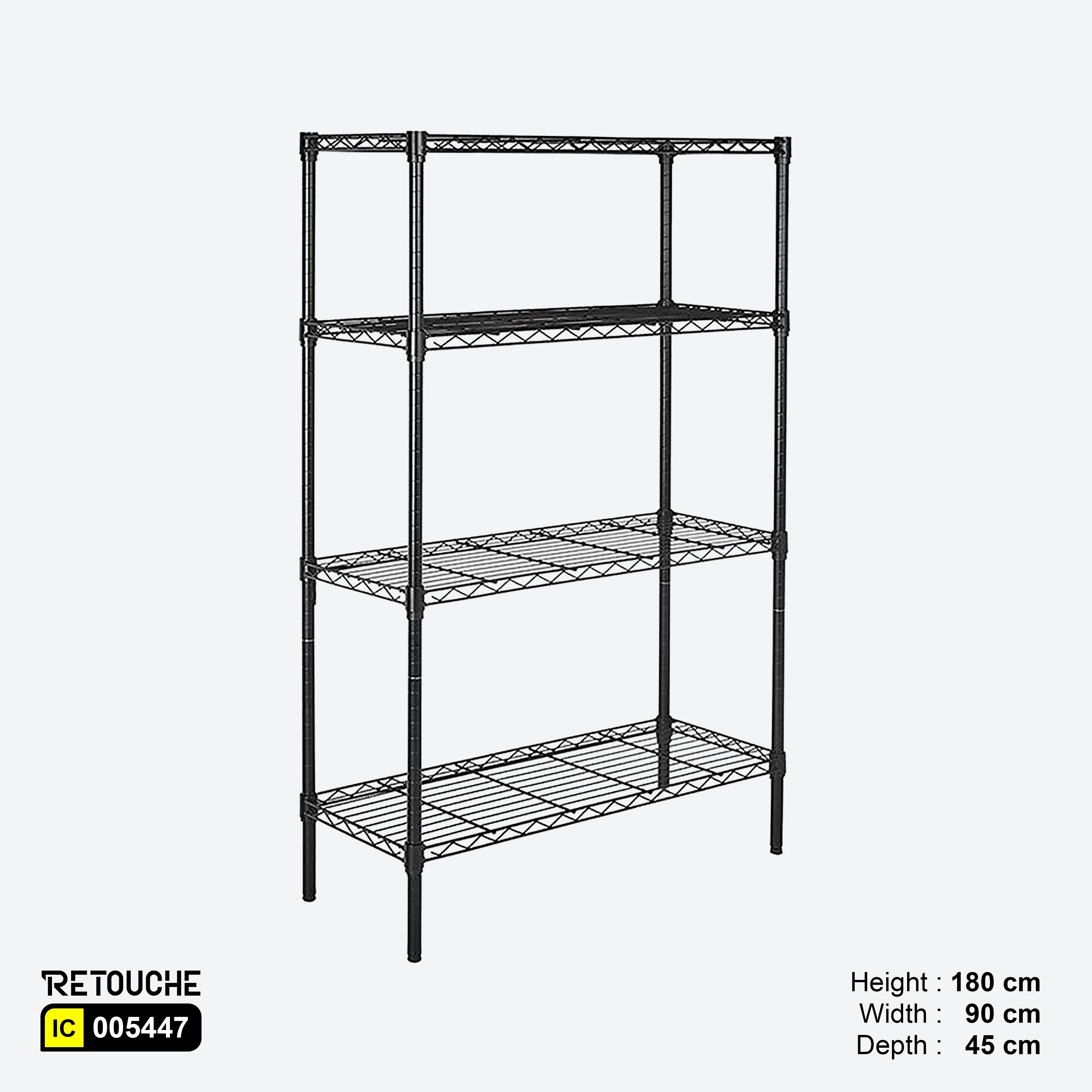 Wire Shelving Rack, 4-Tier, Carbon Steel, Black Epoxy Coated