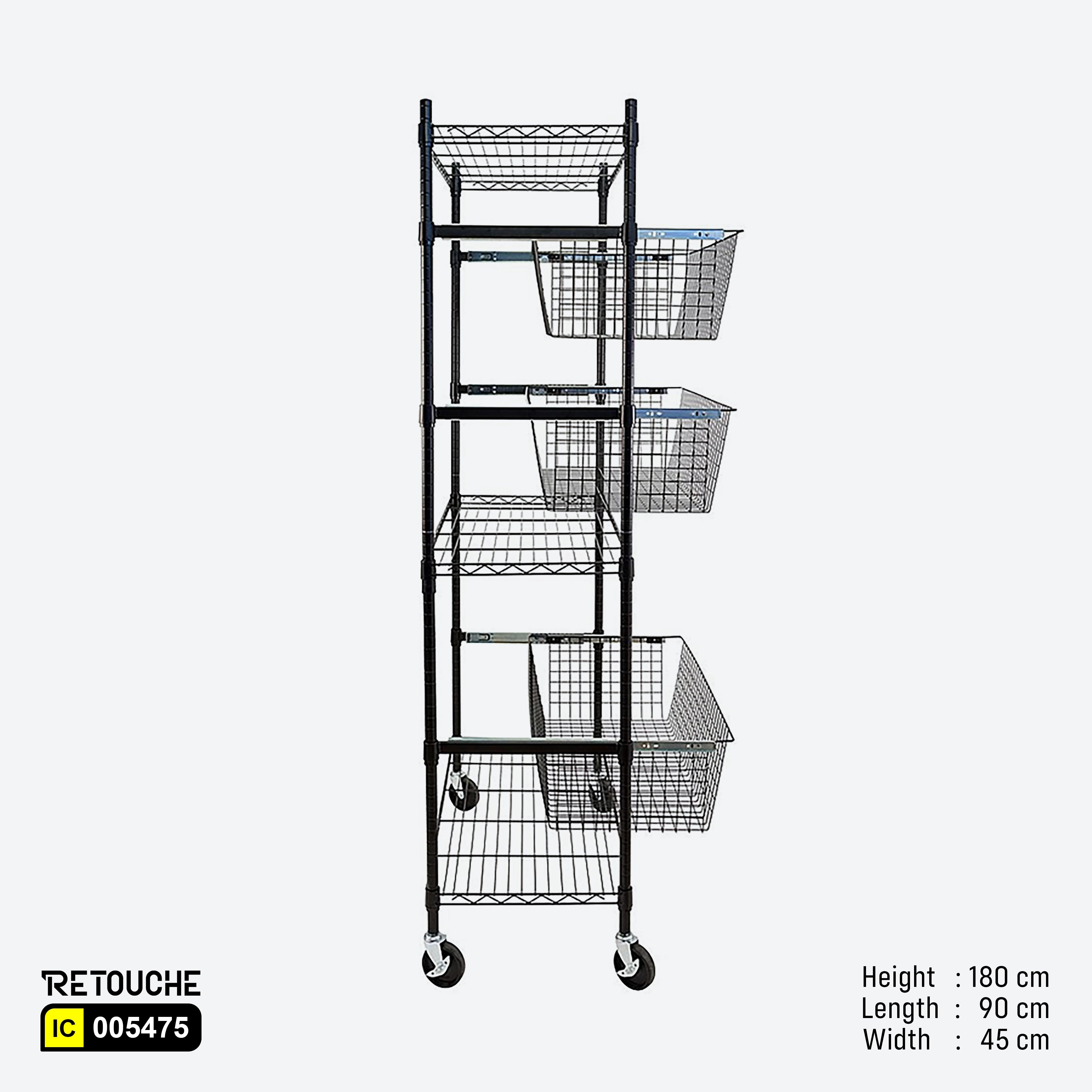 Wire Shelving Rack, 6-Tier with Wheels, Metal, Black Epoxy Coated