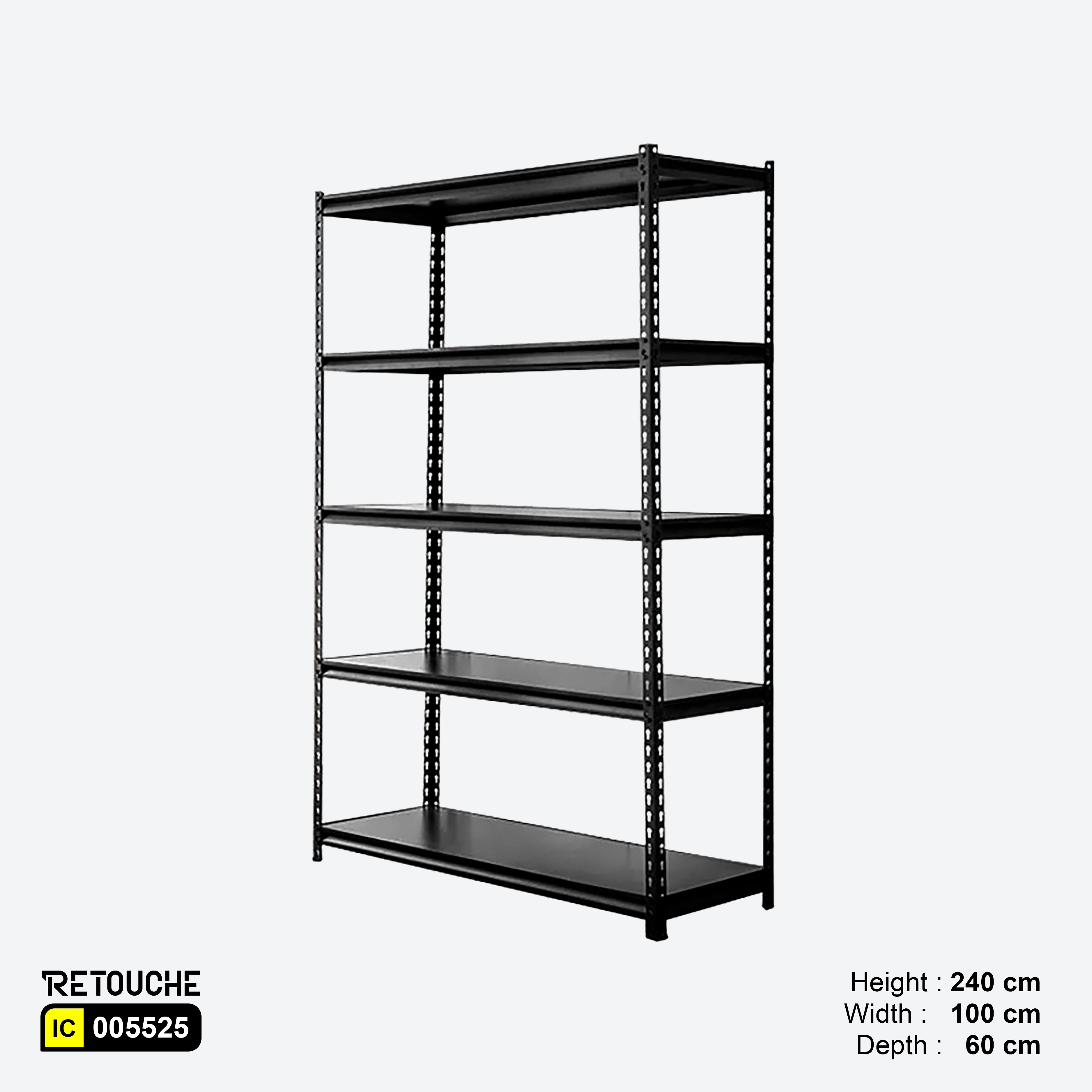 Metal Storage Rack, 5 Adjustable Tiers, Black Color, Light-Duty