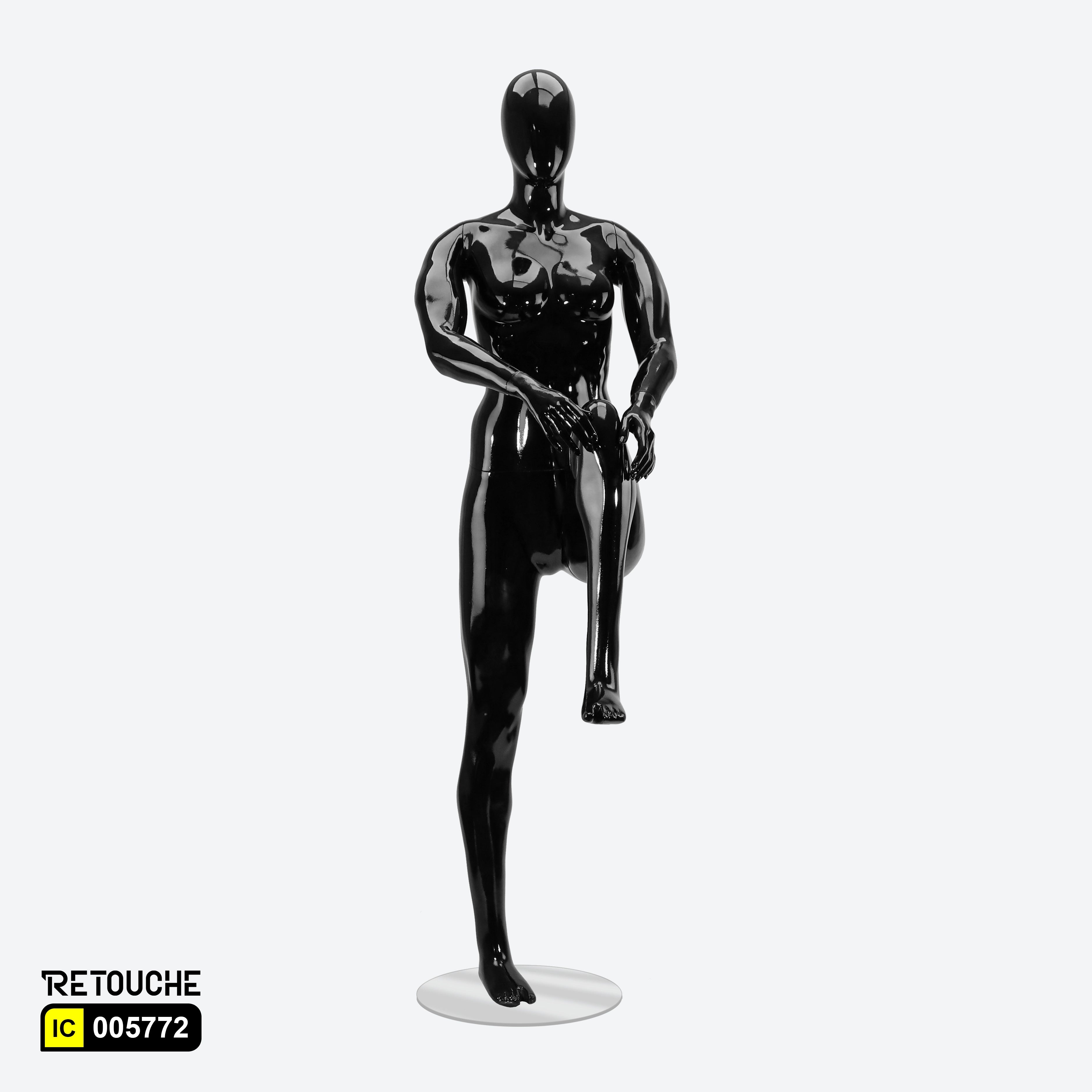 Female Mannequin, Athletic, Egg Face, Full Body, Glossy Black Color