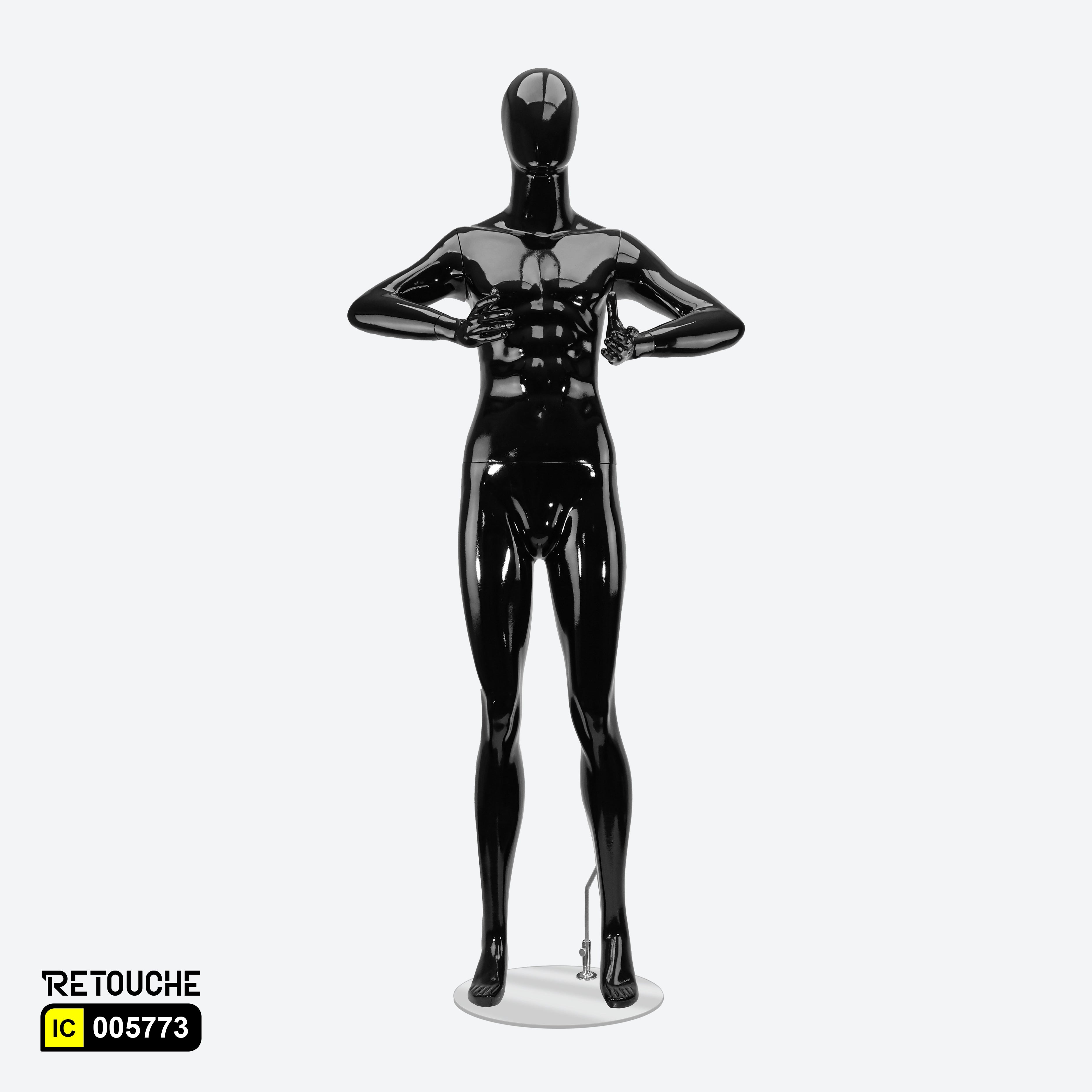 Male Mannequin, Athletic, Egg Face, Full Body, Glossy Black Color