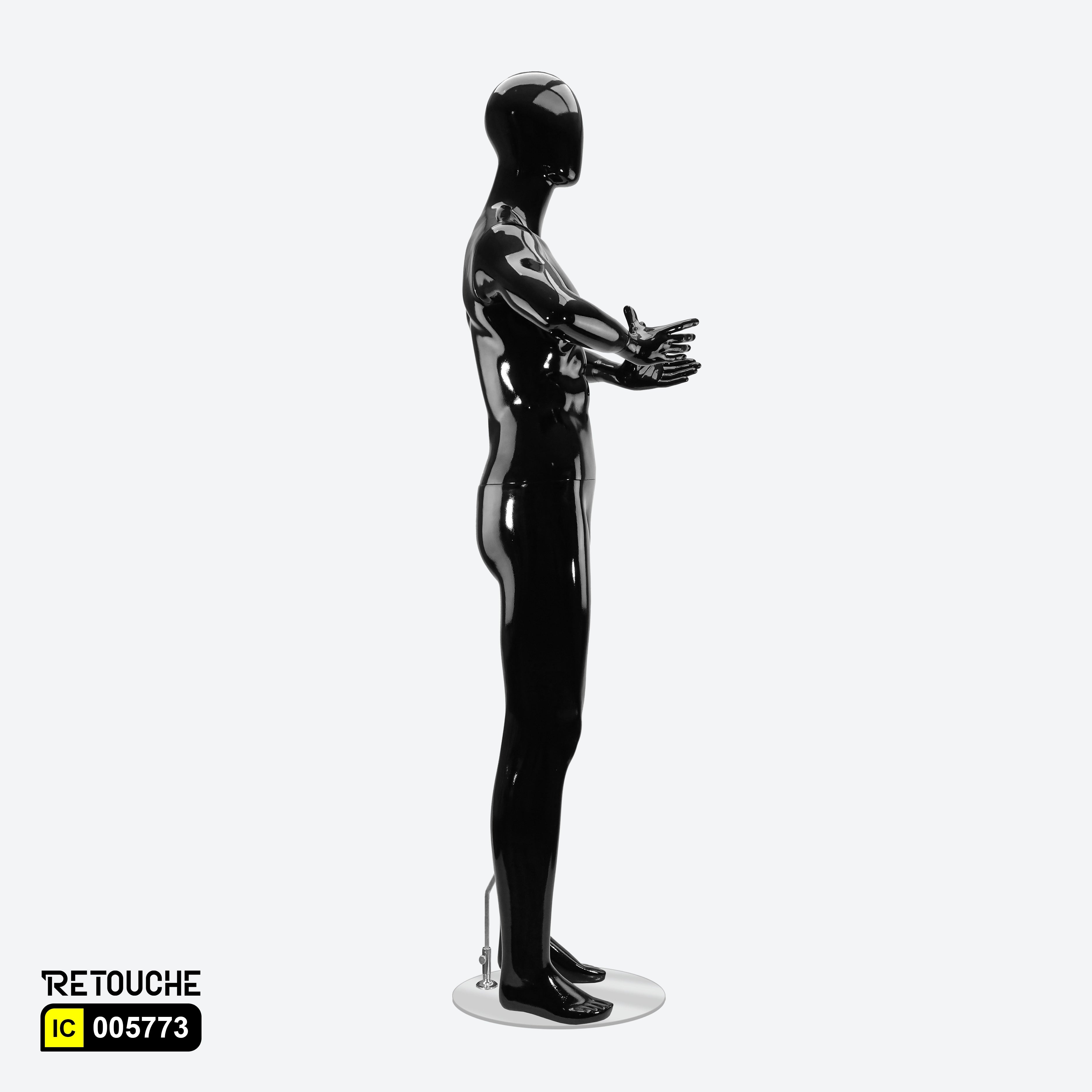 Male Mannequin, Athletic, Egg Face, Full Body, Glossy Black Color
