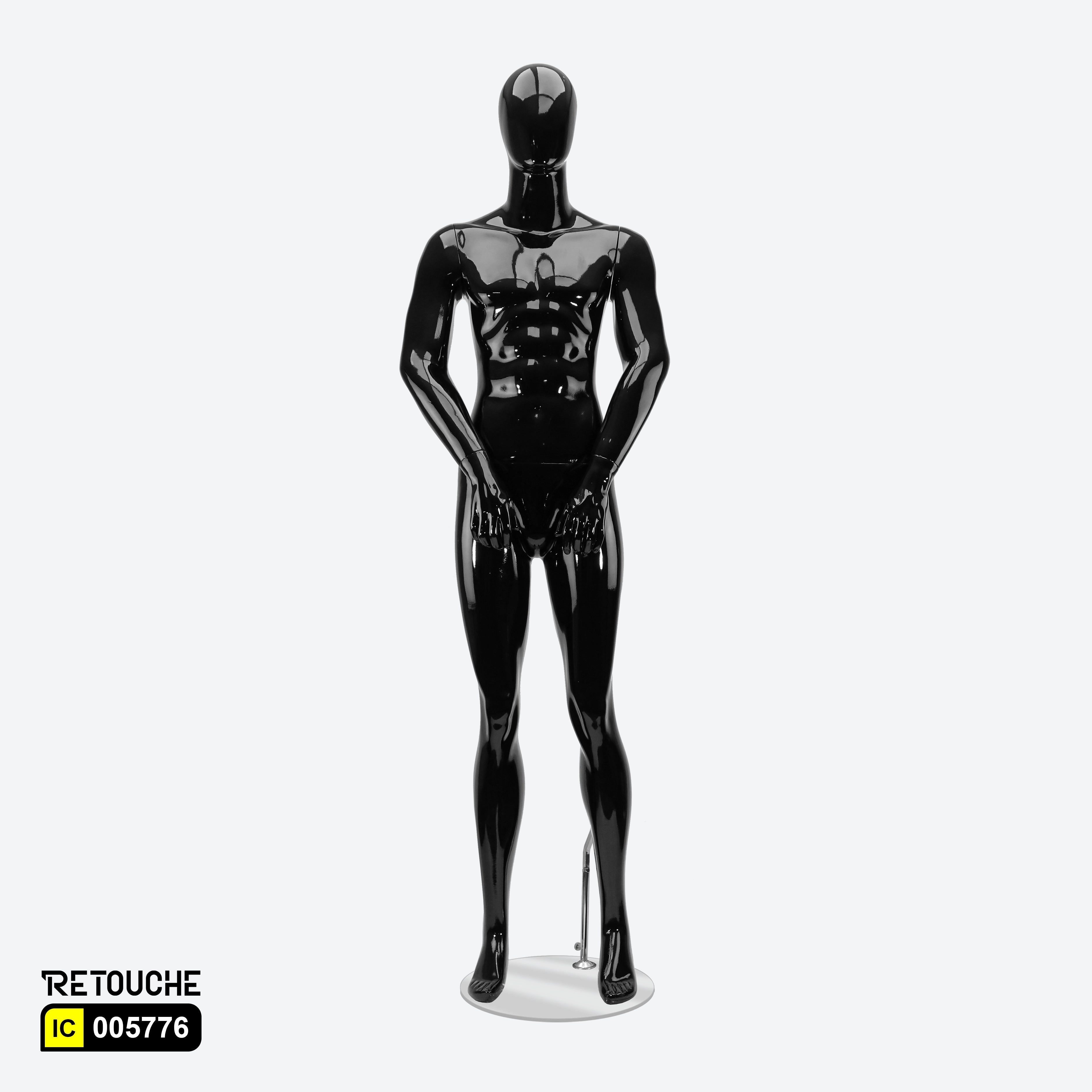 Male Mannequin, Athletic, Egg Face, Full Body, Glossy Black Color