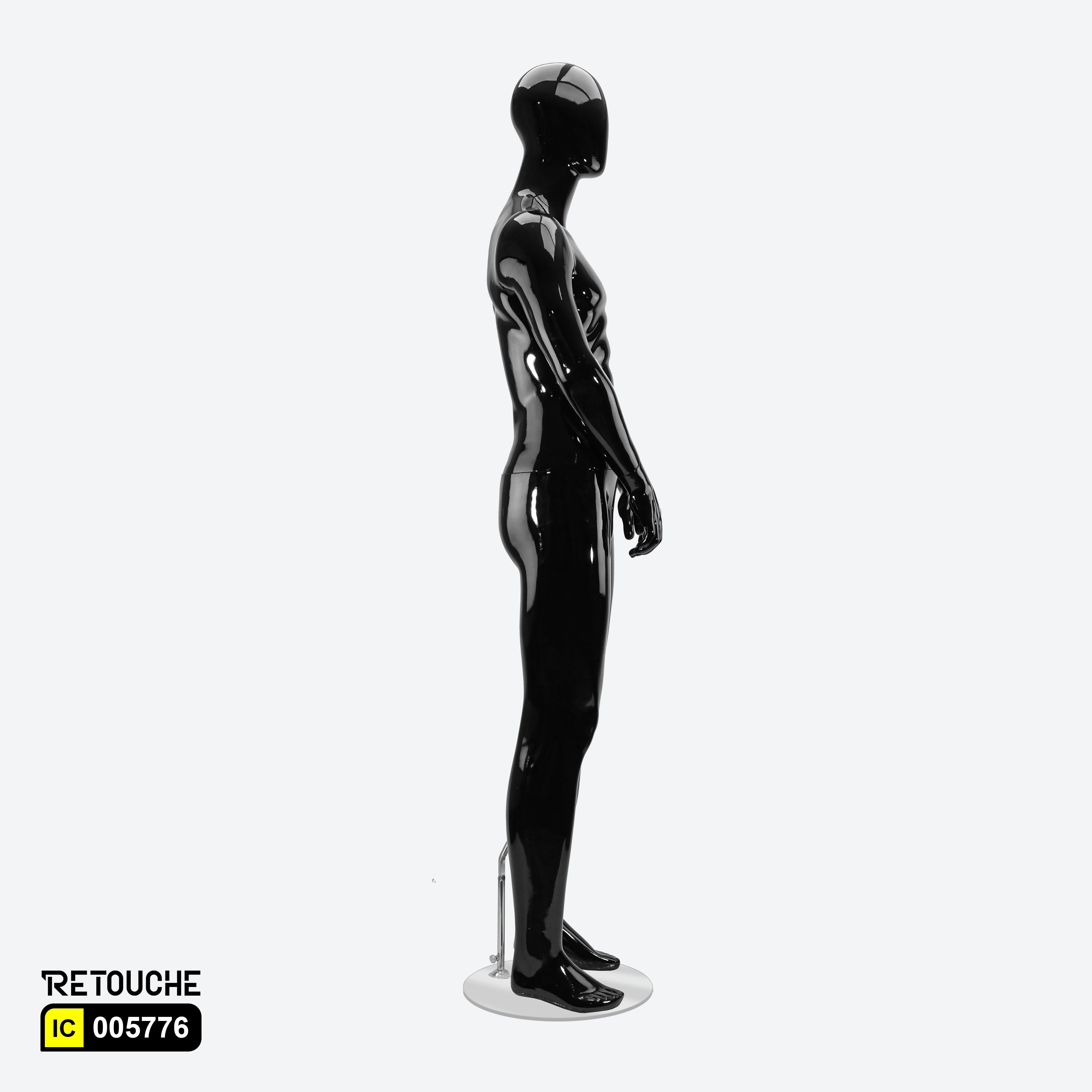 Male Mannequin, Athletic, Egg Face, Full Body, Glossy Black Color