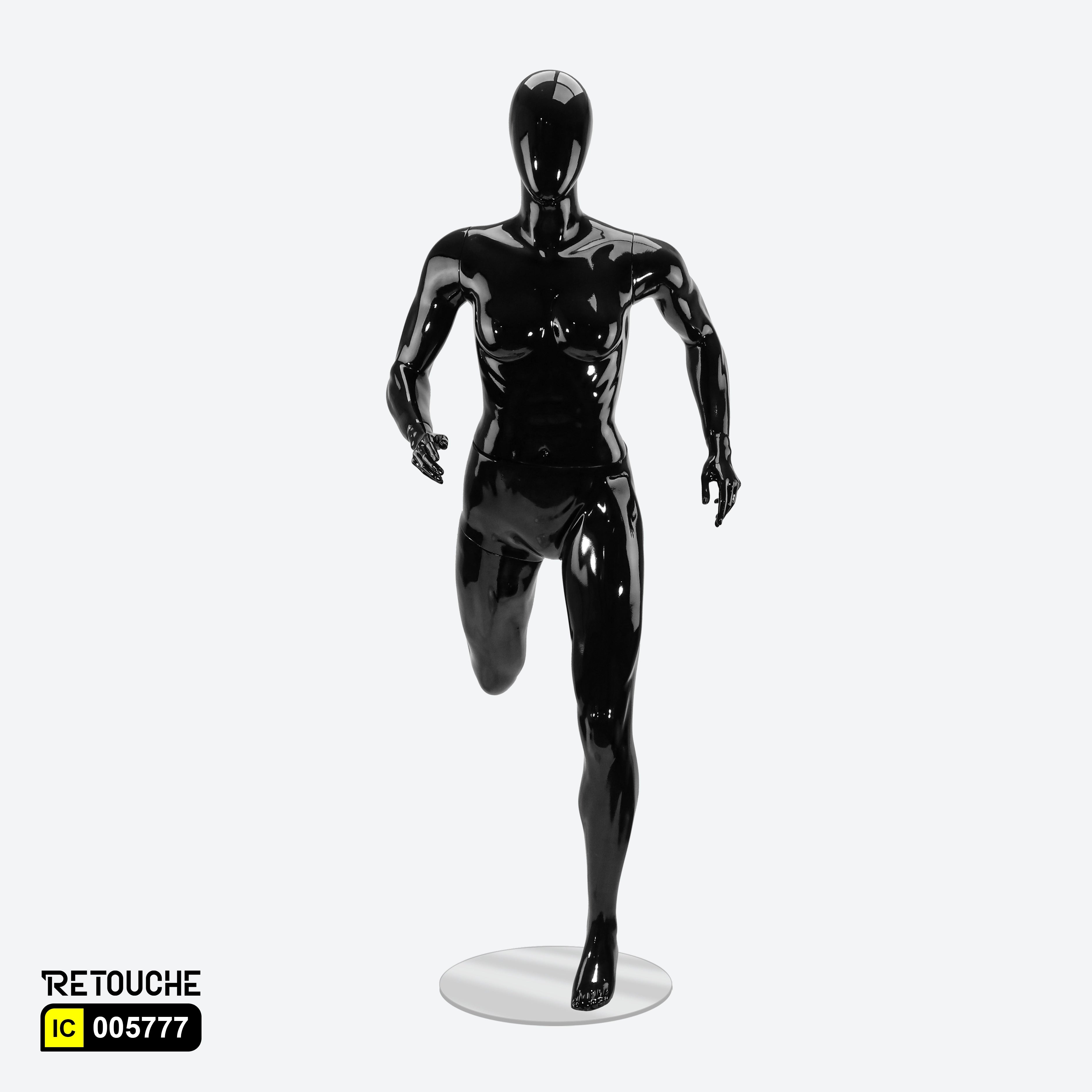 Female Mannequin, Athletic, Egg Face, Full Body, Glossy Black Color