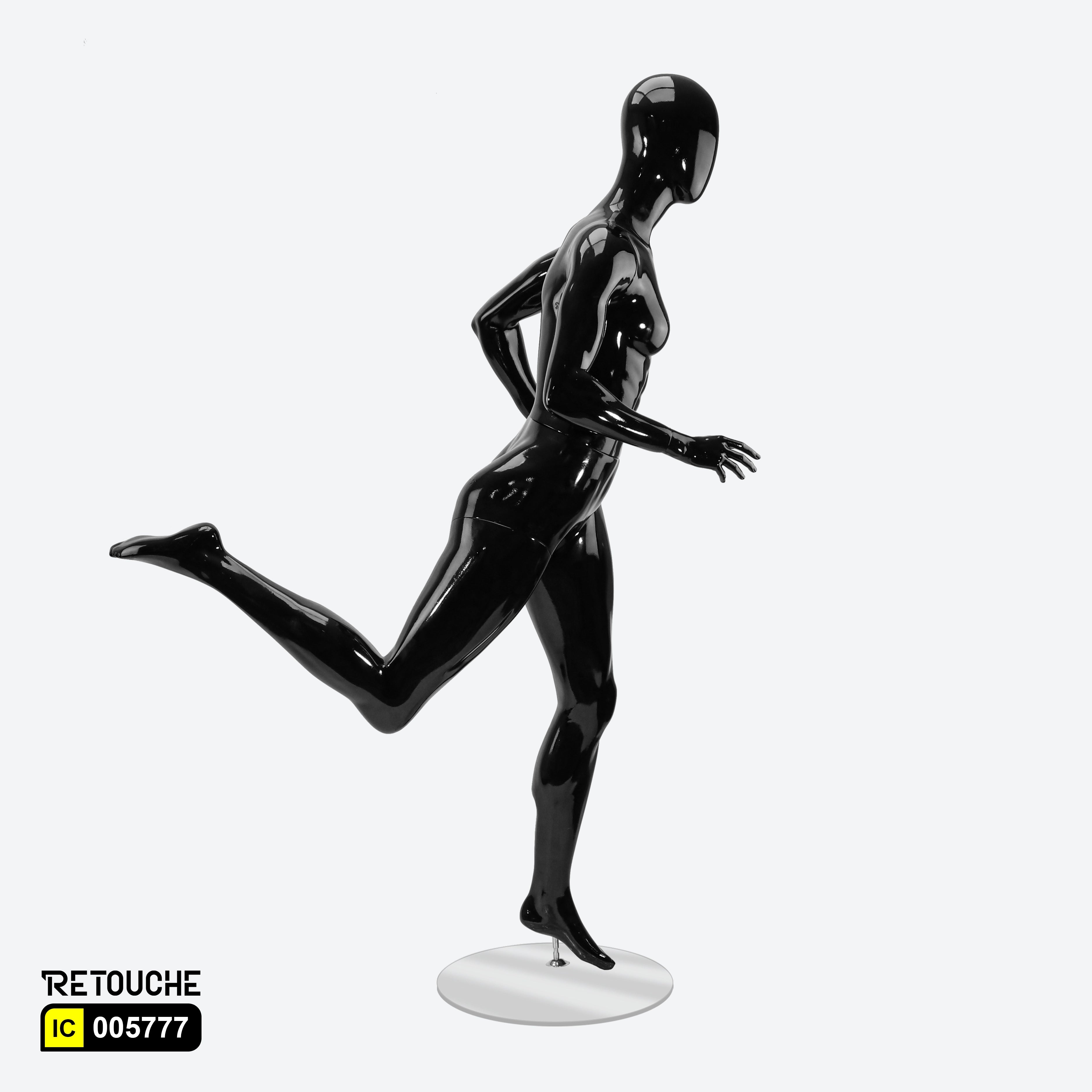 Female Mannequin, Athletic, Egg Face, Full Body, Glossy Black Color