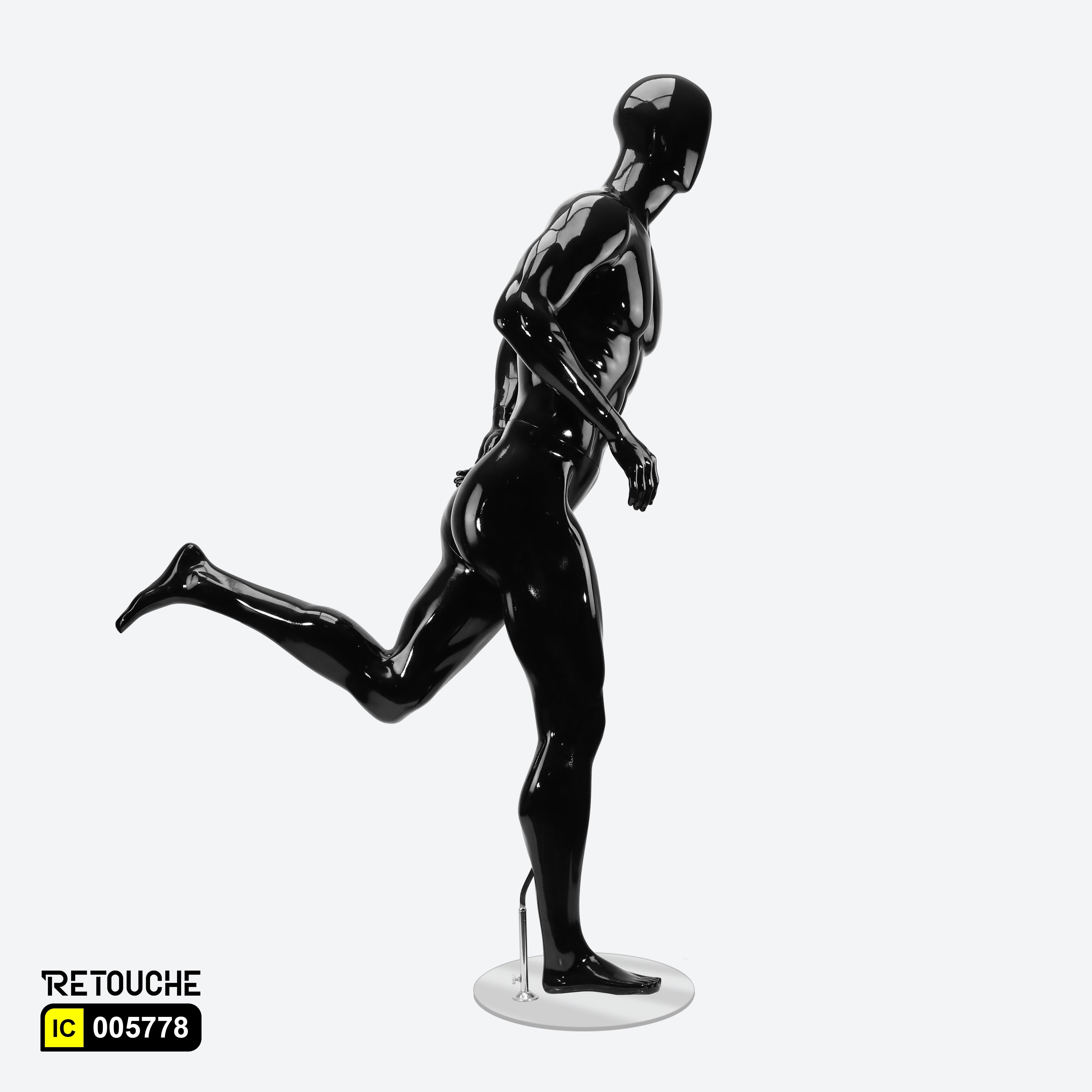 Male Mannequin, Athletic, Egg Face, Full Body, Glossy Black Color