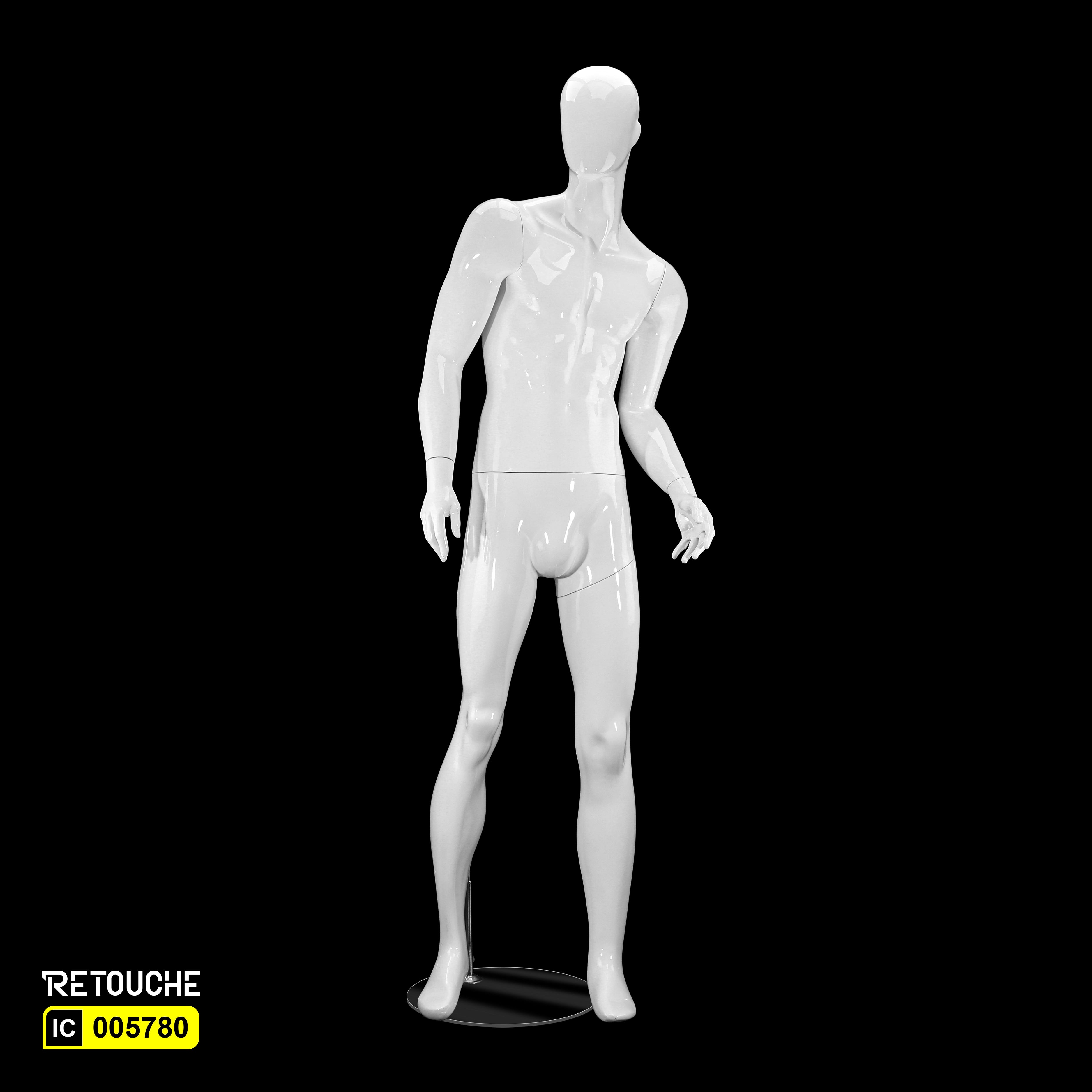 Male Mannequin, Egg Face, Full Body, Glossy White Color