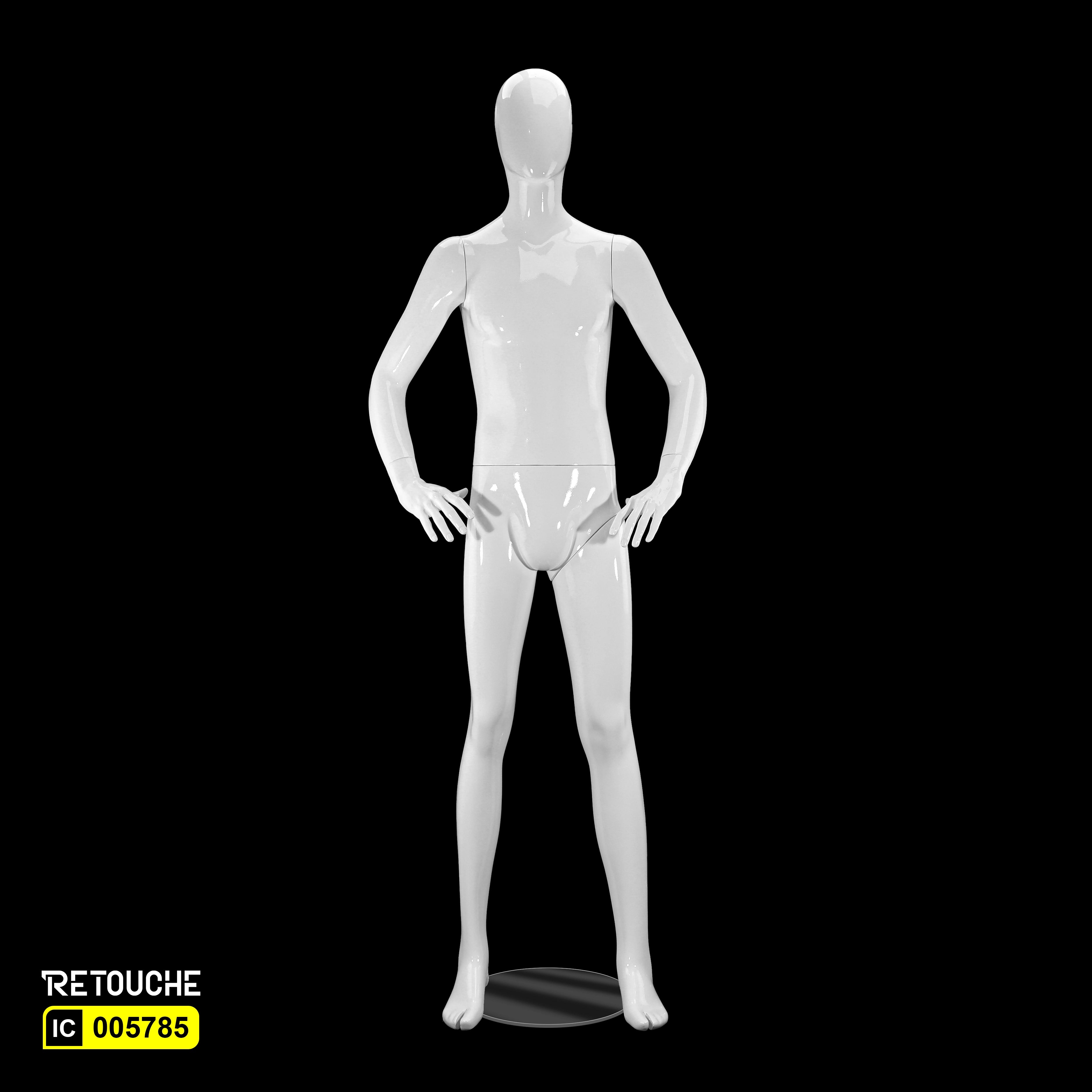 Male Mannequin, Egg Face, Full Body, Glossy White Color