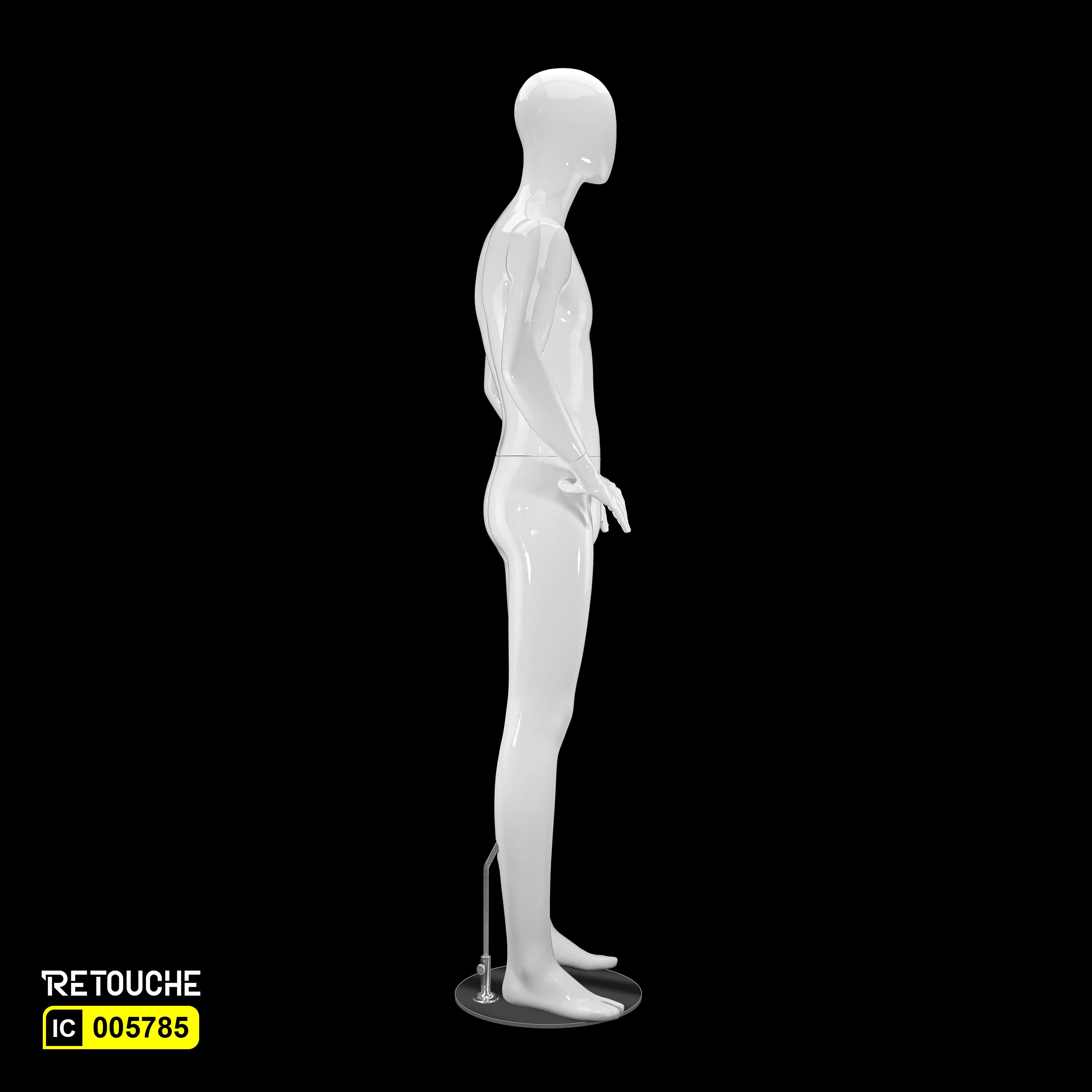 Male Mannequin, Egg Face, Full Body, Glossy White Color