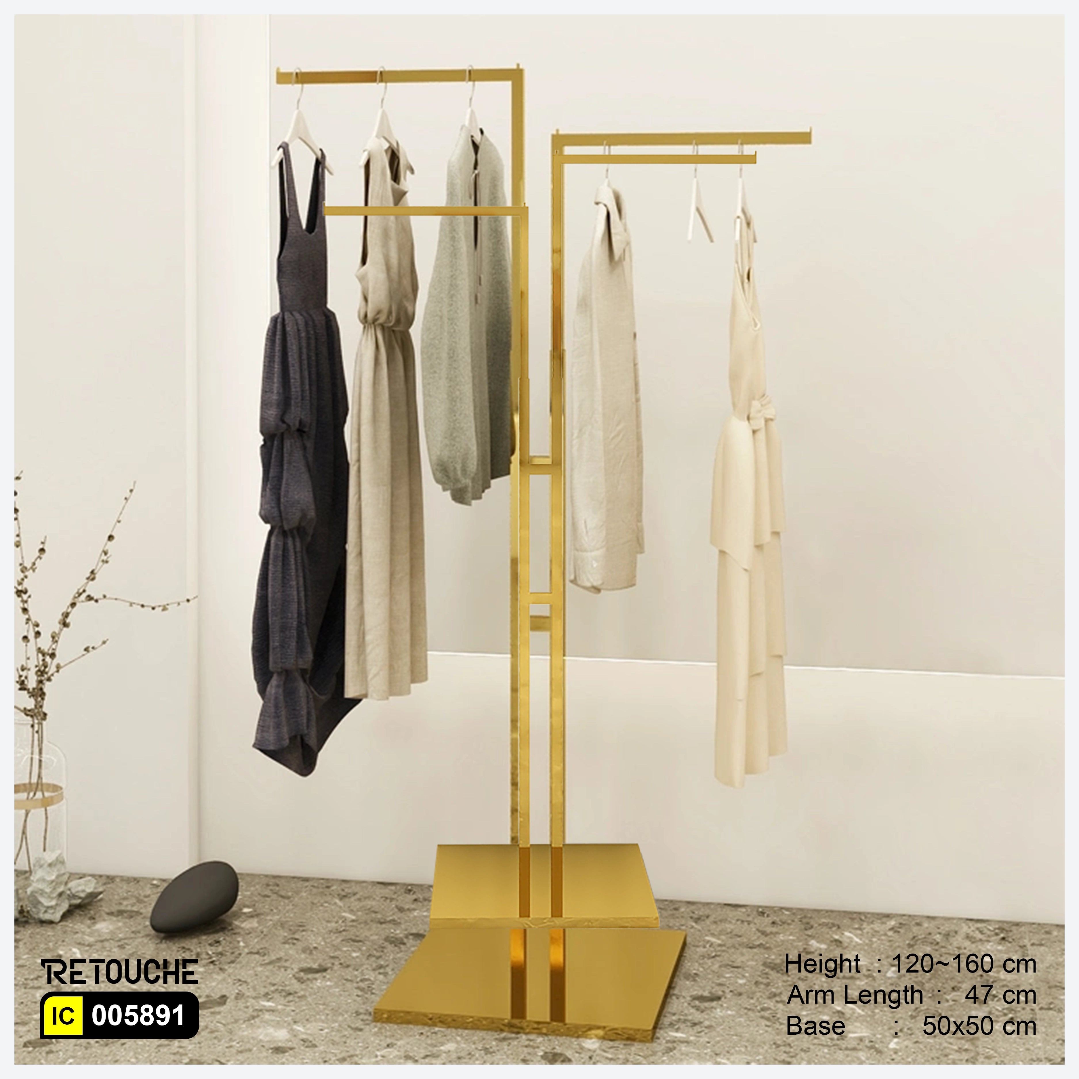 Garment Clothes Rack Stand, 2-Way, Metal, Gold Stainless Steel