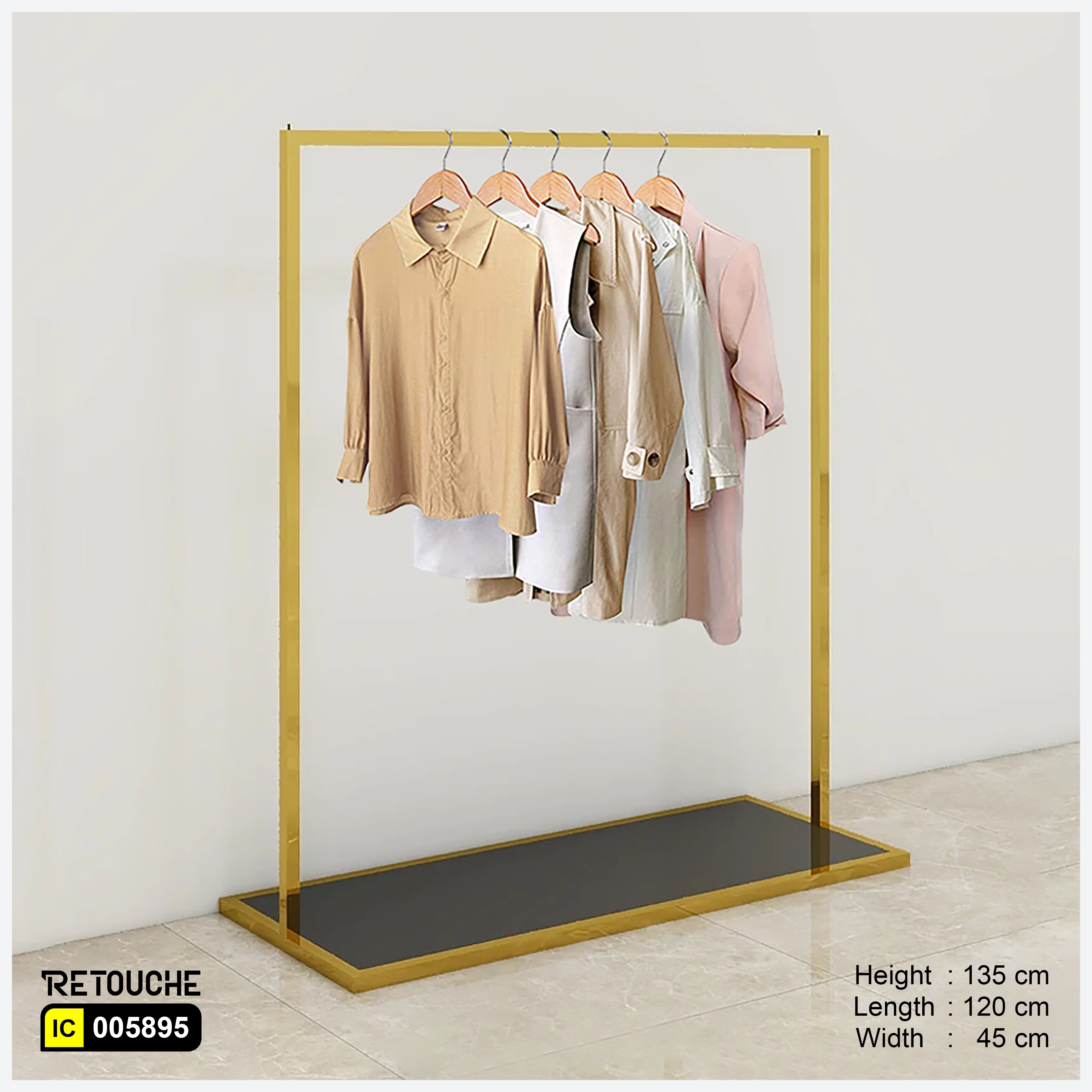 Garment Clothes Rack Stand, Metal, Gold Stainless Steel, Black MDF Base