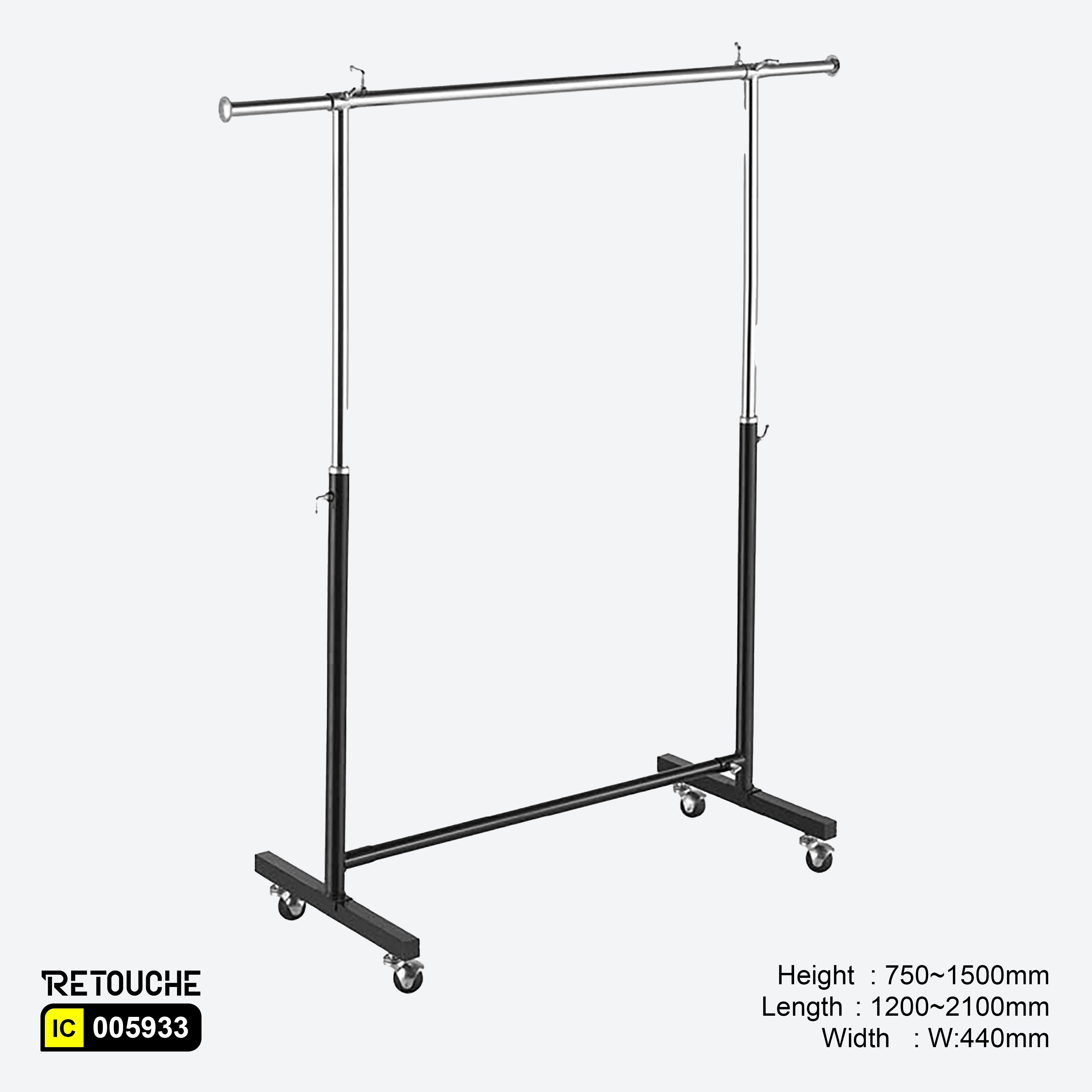 Garment Clothes Rack Stand, Adjustable, Chrome + Black, with Wheels