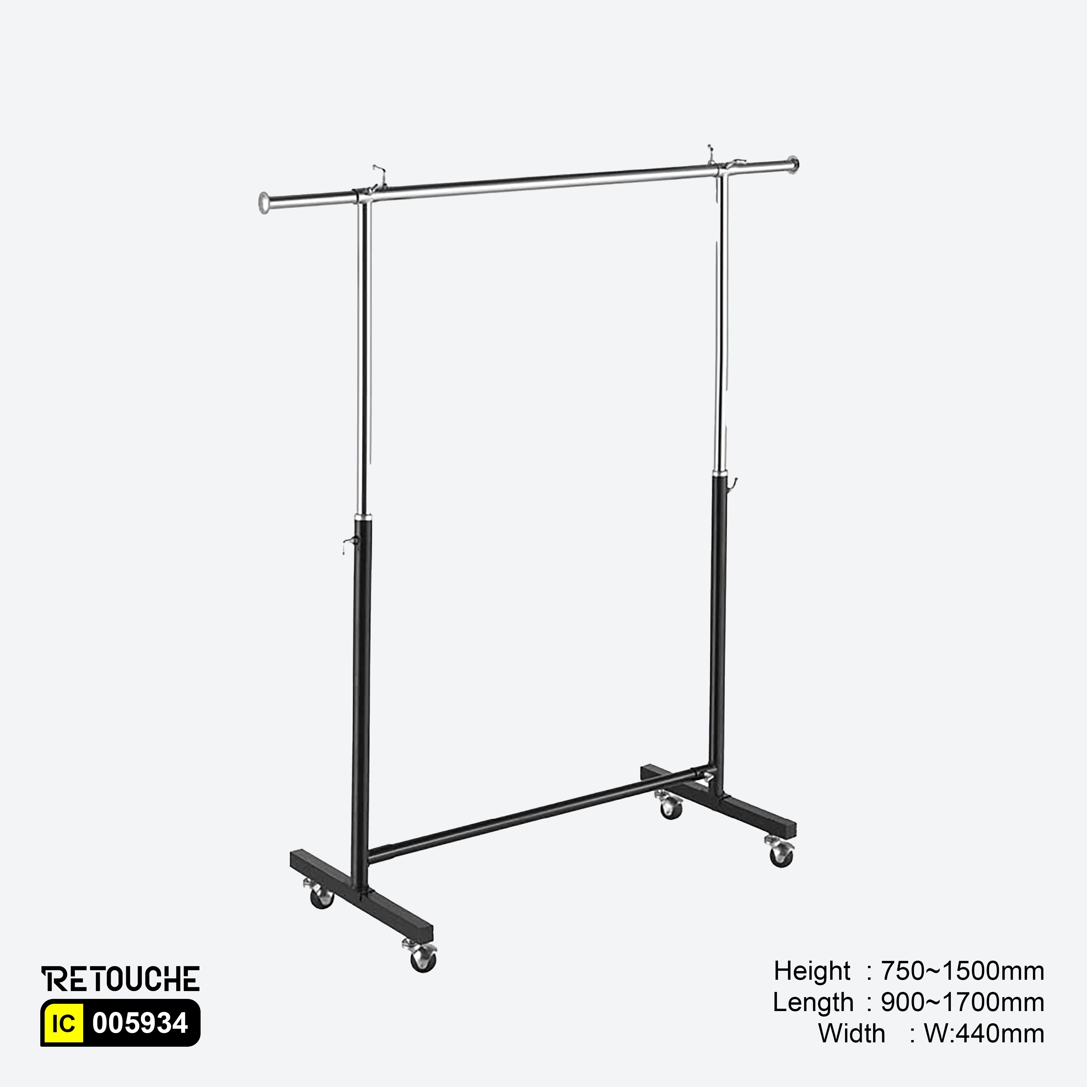 Garment Clothes Rack Stand, Adjustable, Chrome + Black, with Wheels