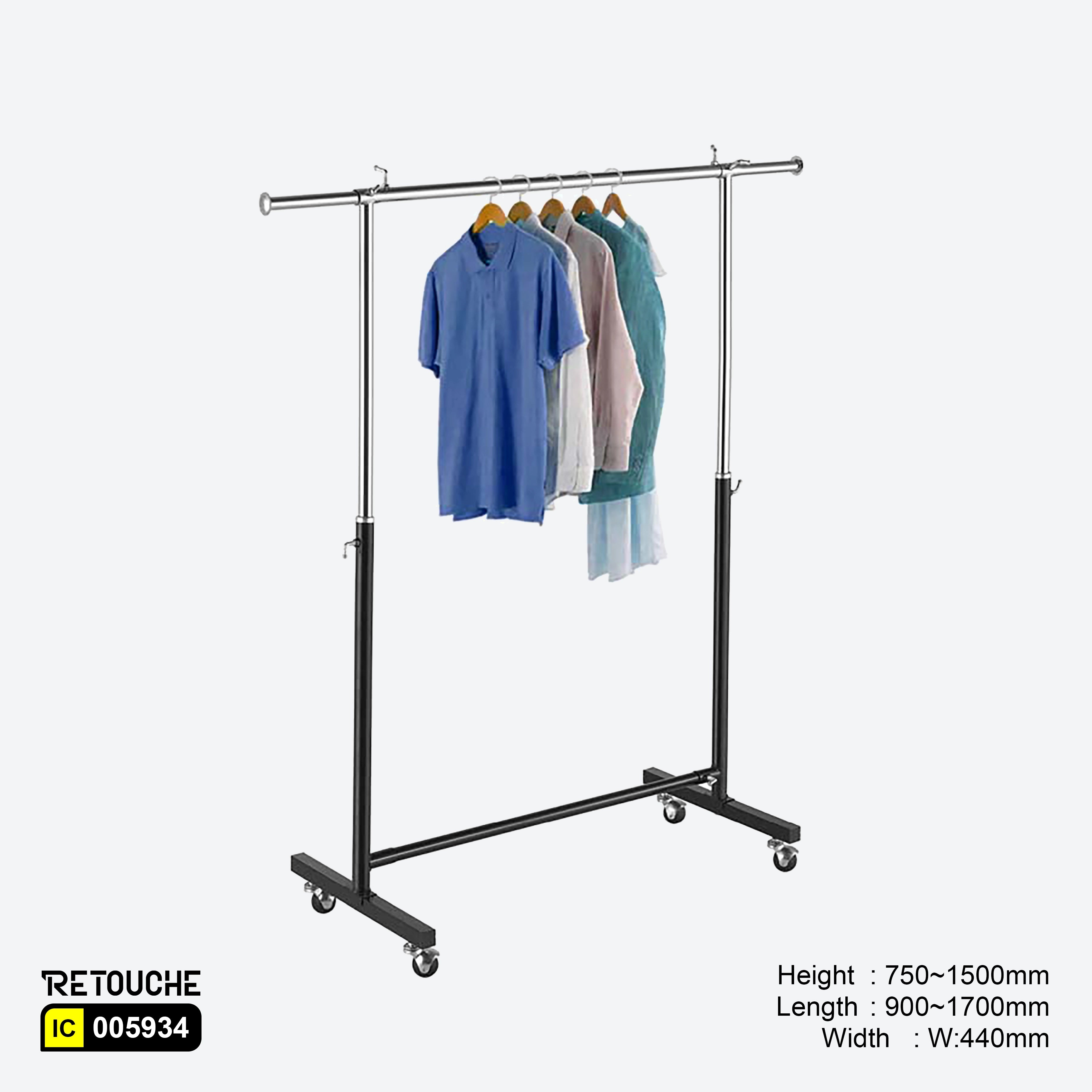 Garment Clothes Rack Stand, Adjustable, Chrome + Black, with Wheels