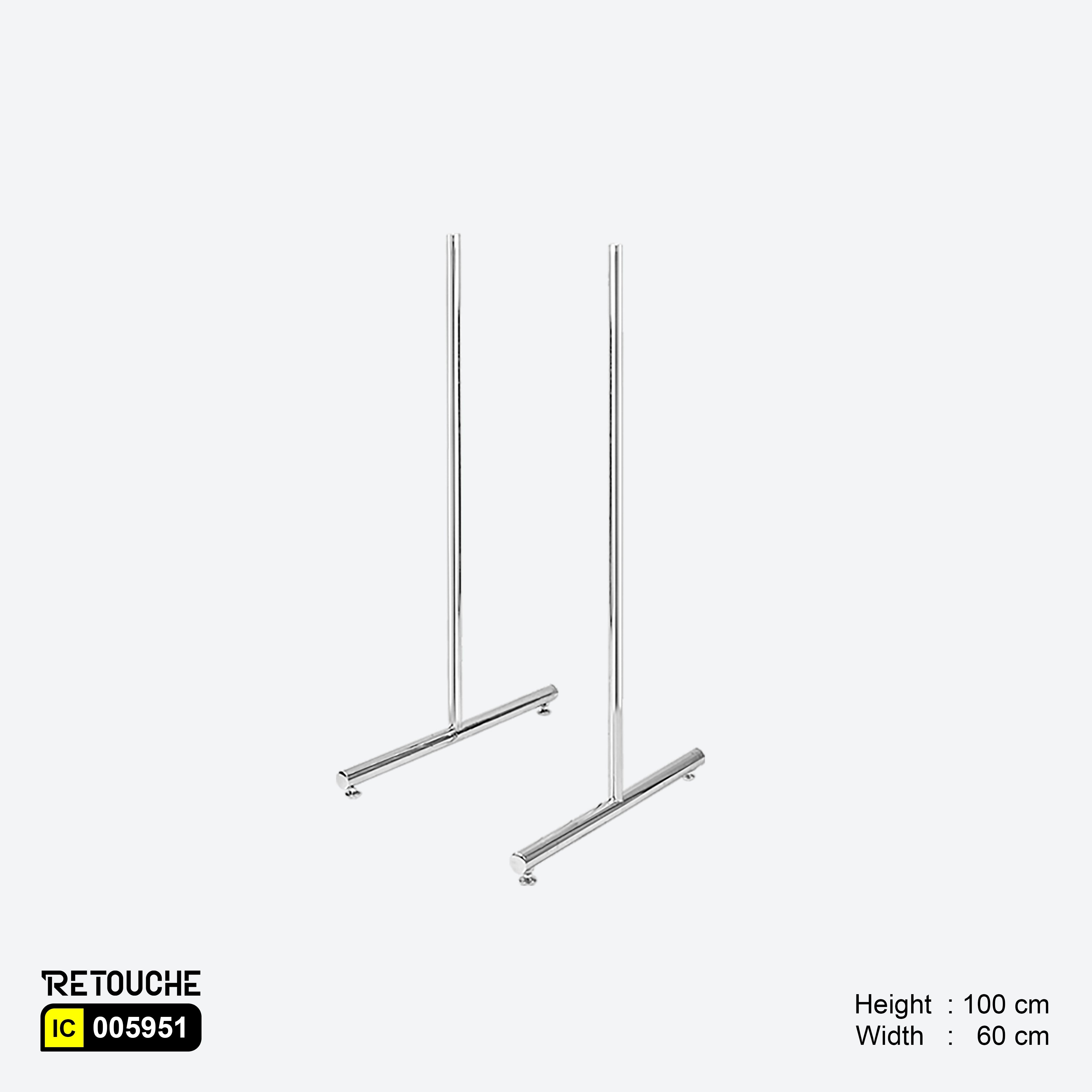 Gridwall Panel Legs, T-Shaped, Round Tube, Pair, Chrome Finish